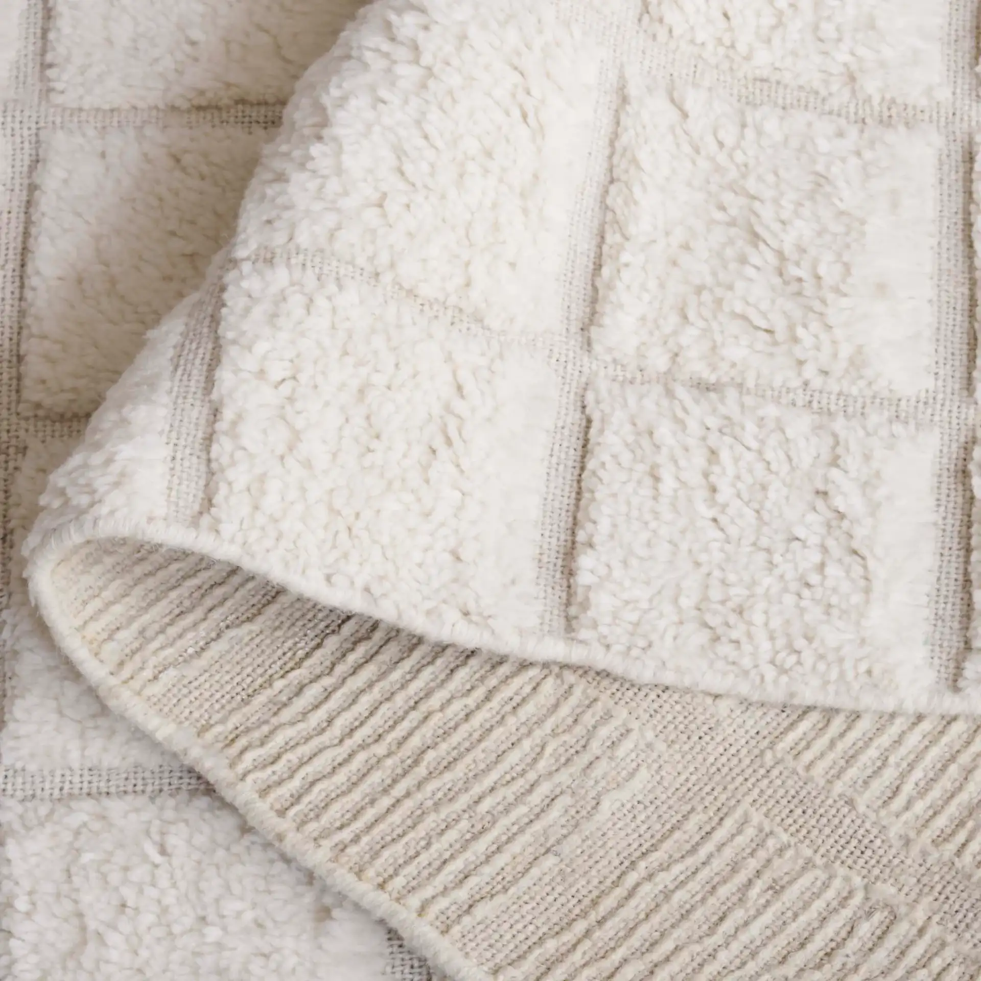 Vermont Grid Wool Rug in Ivory in a styled room