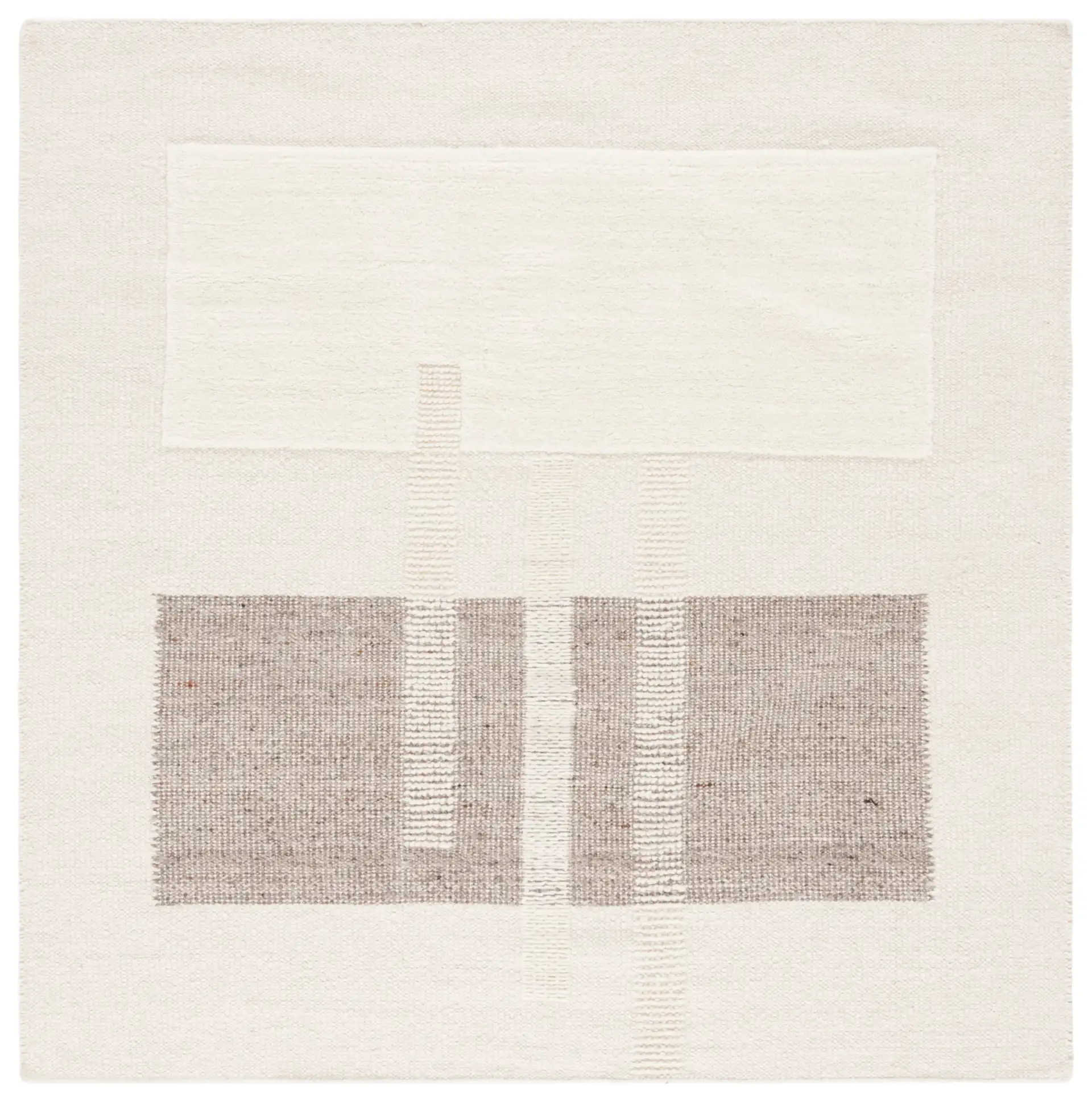 Vermont Color-Block Hand-Woven Wool Rug in Ivory / Beige