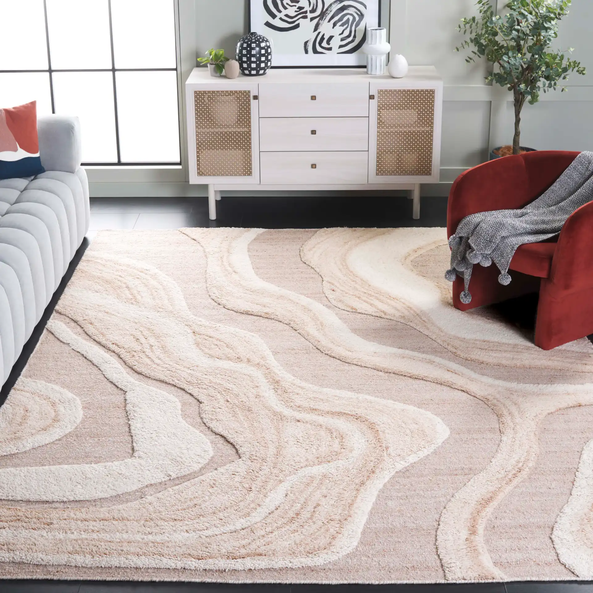 Vermont Wave Rug in Ivory in a styled room
