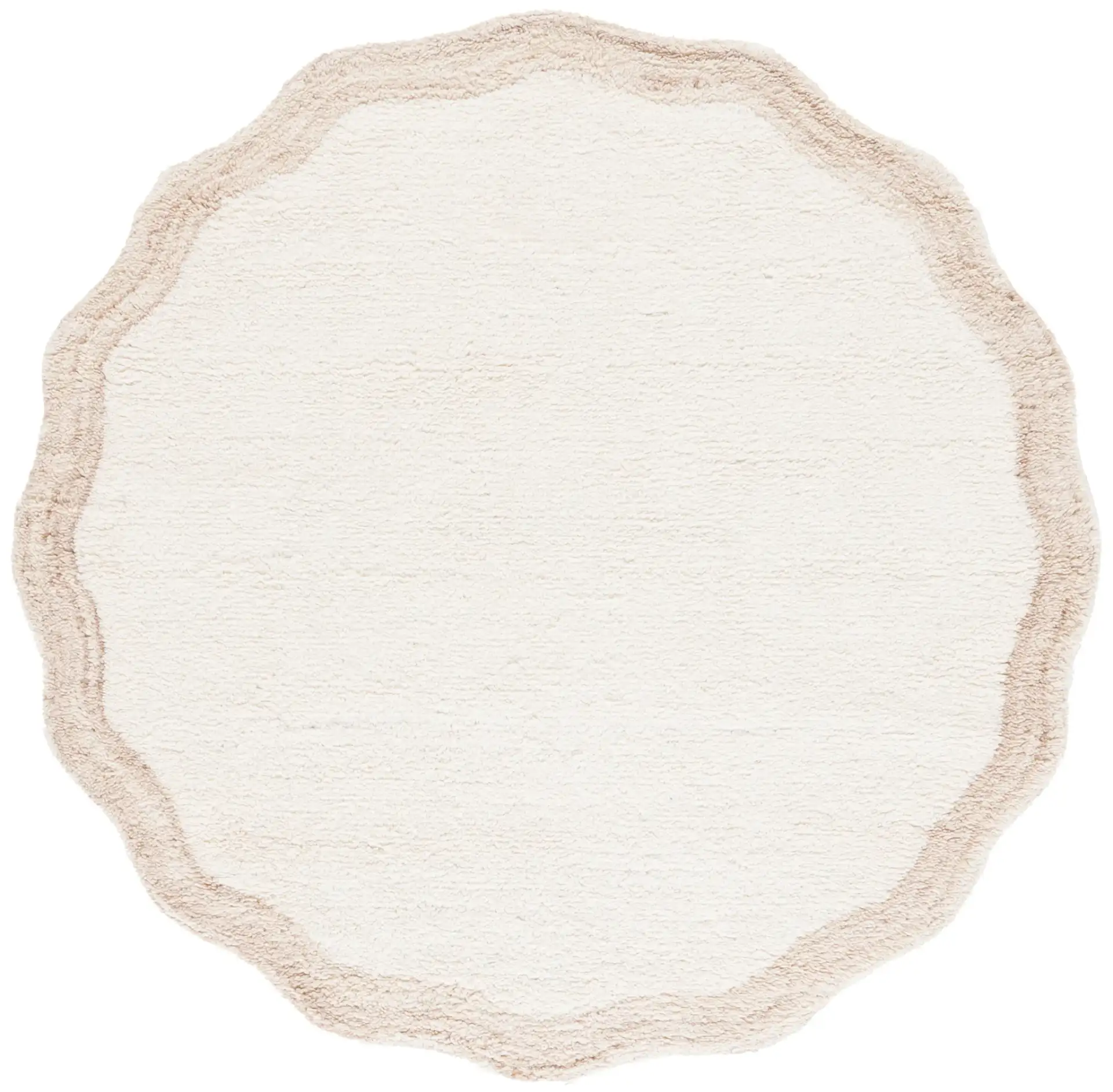 Vermont Scalloped Border Shag Wool Rug in Ivory