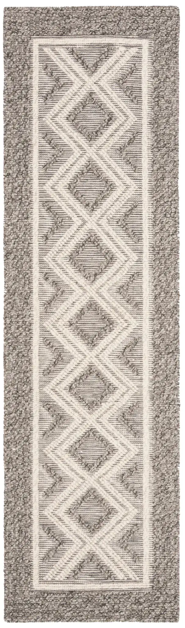 Vermont Diamond Border Hand-Woven Rug in Gray / Ivory