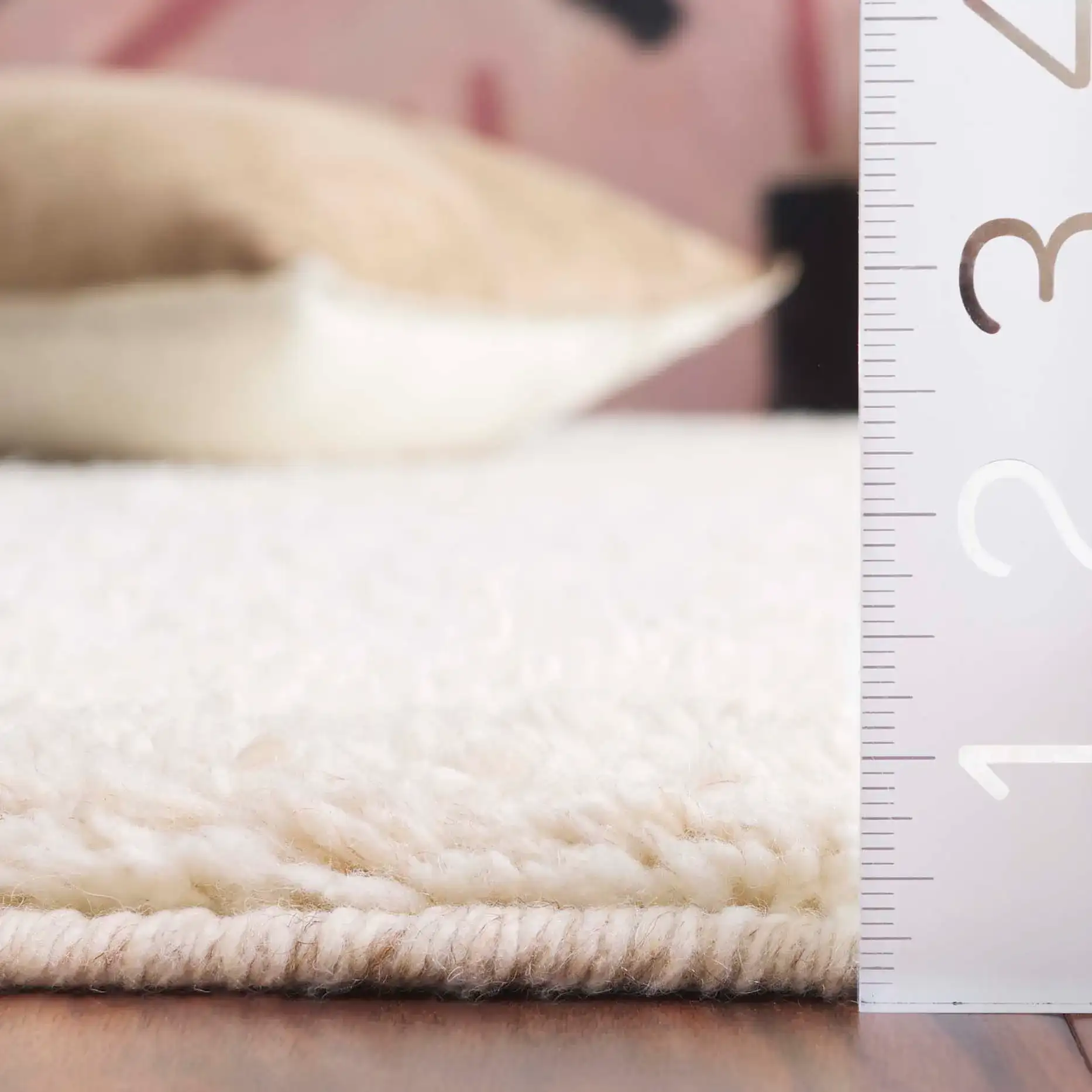 Vermont Border Shag Wool Rug in Ivory / Beige in a styled room