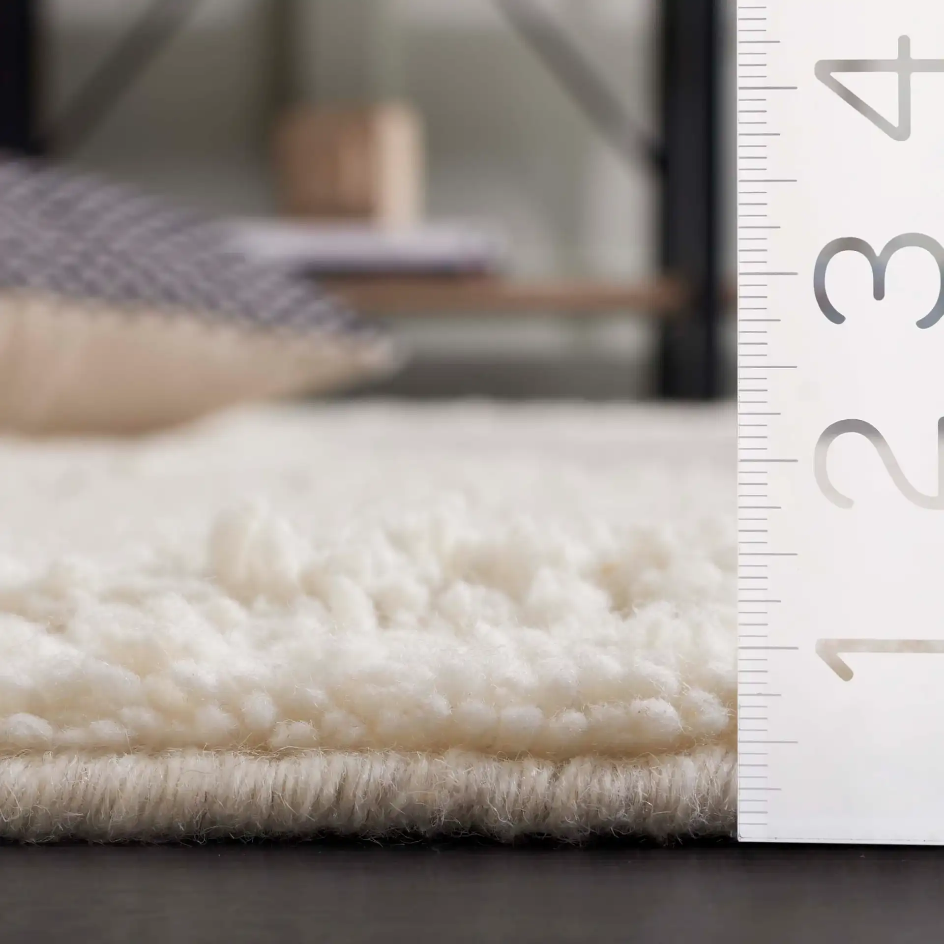 Vermont Abstract Path Wool Rug in Ivory / Gray in a styled room
