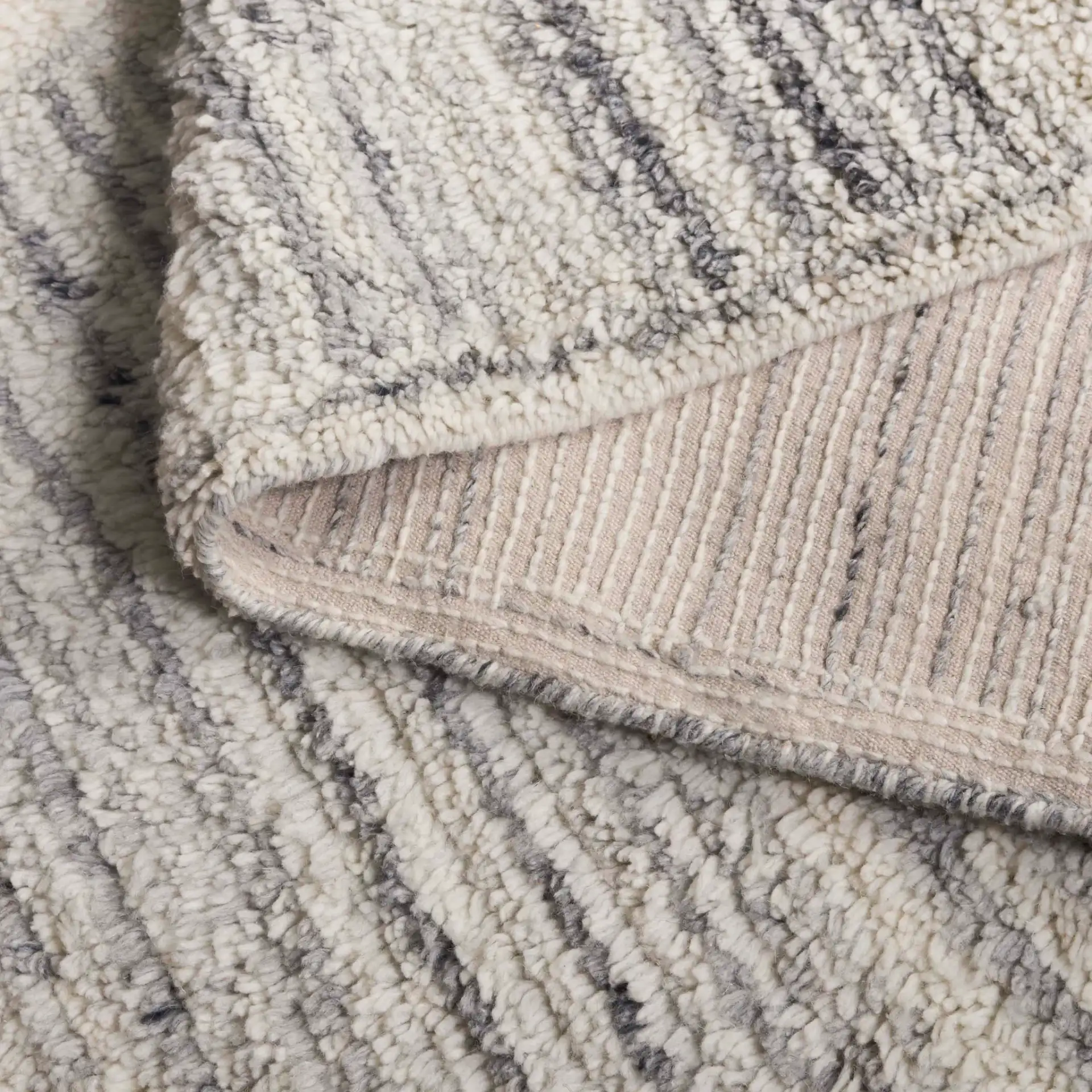 Vermont Abstract Path Wool Rug in Ivory / Gray in a styled room