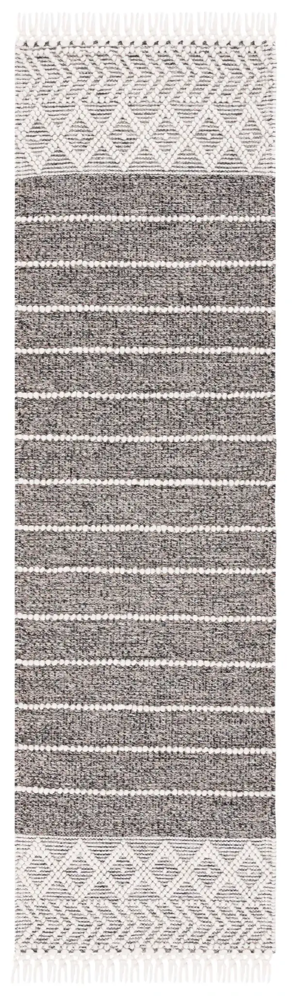 Vermont Striped Chevron Hand-Loomed Wool Rug in Black / Ivory