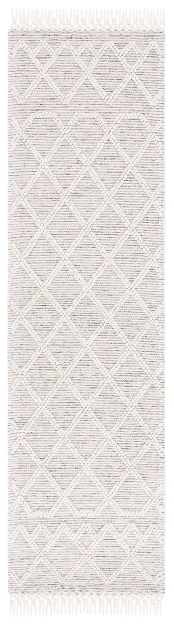 Vermont Banded Diamond Lattice Hand-Loomed Wool Rug in Black / Ivory