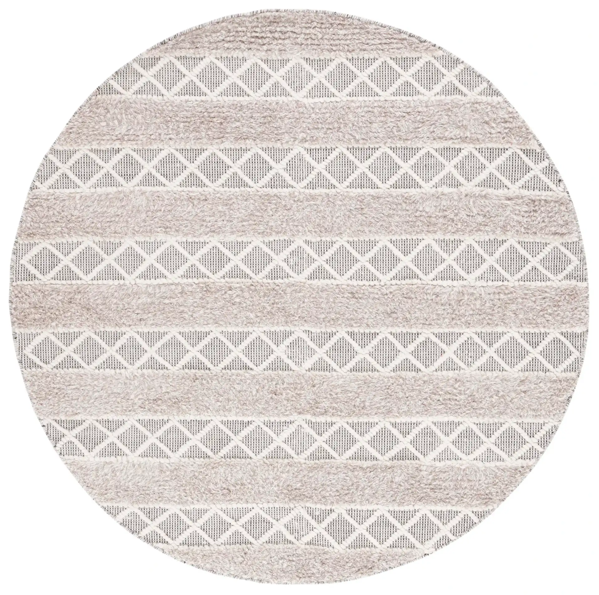 Vermont Banded Diamond Flatweave Wool Rug in Beige / Ivory