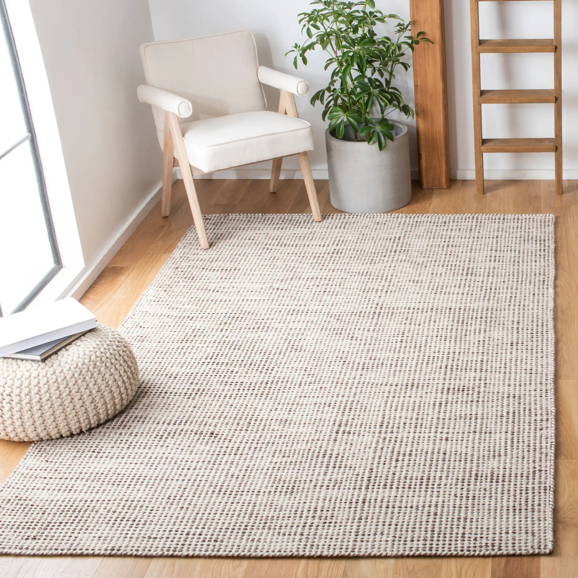 Vermont Textured Grid Hand-Tufted Wool Rug in Brown / Ivory in a styled room