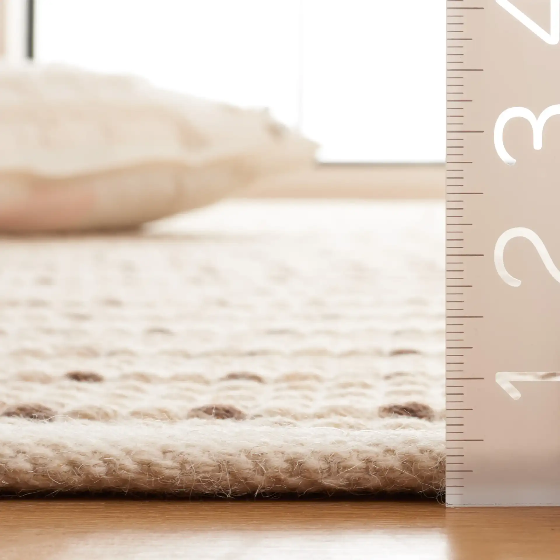 Vermont Dashed Stripe Flatweave Wool Rug in Ivory / Beige in a styled room