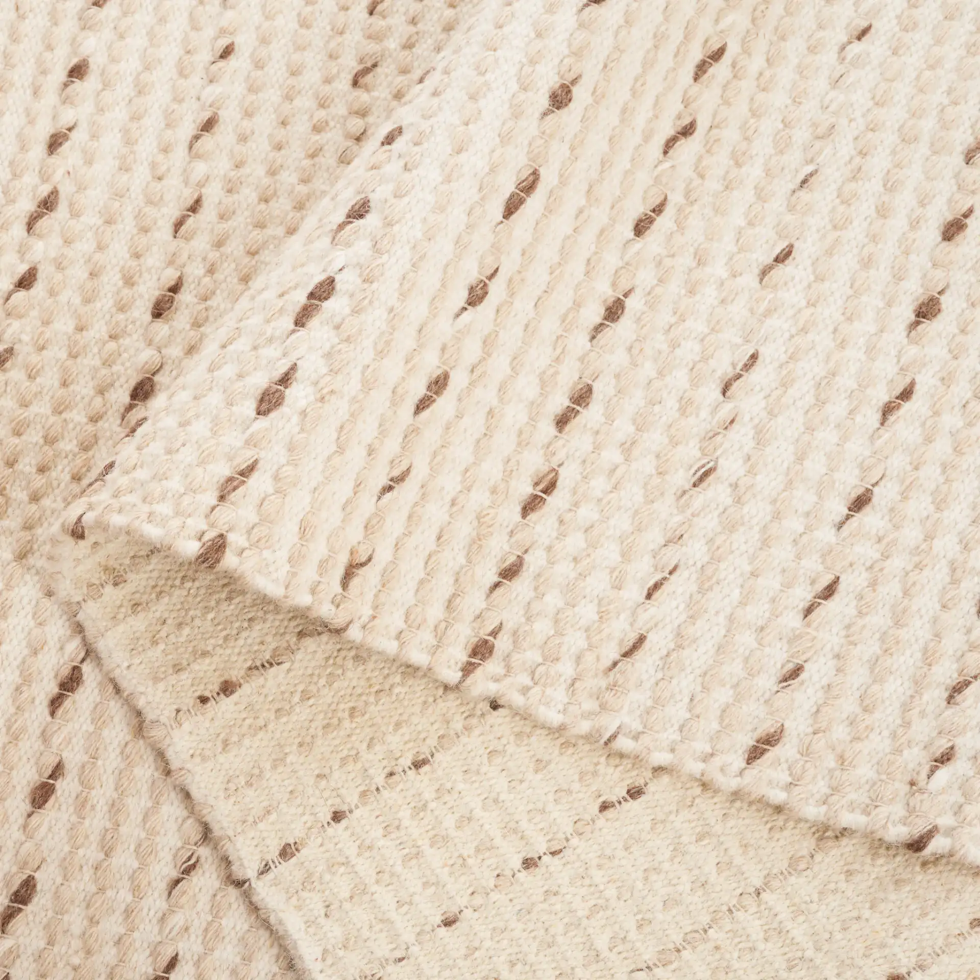 Vermont Dashed Stripe Flatweave Wool Rug in Ivory / Beige in a styled room