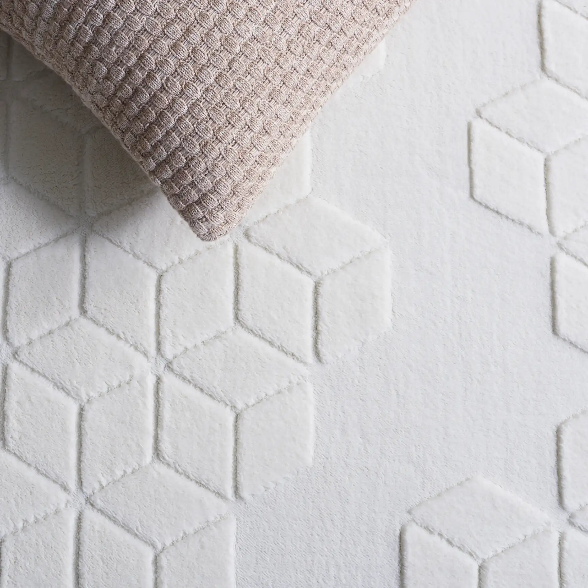 Versailles Cube Washable Rug in Ivory in a styled room