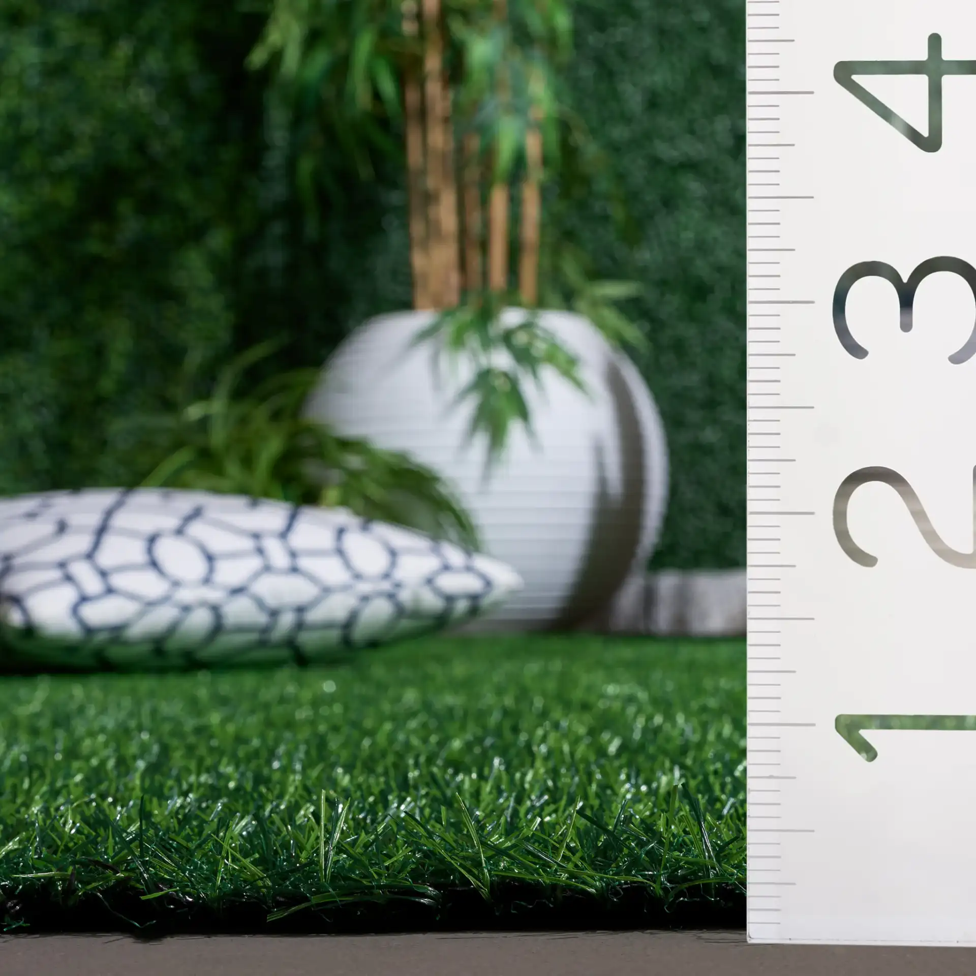 Turf Modern Solid Outdoor Rug in Green / Light Green in a styled room