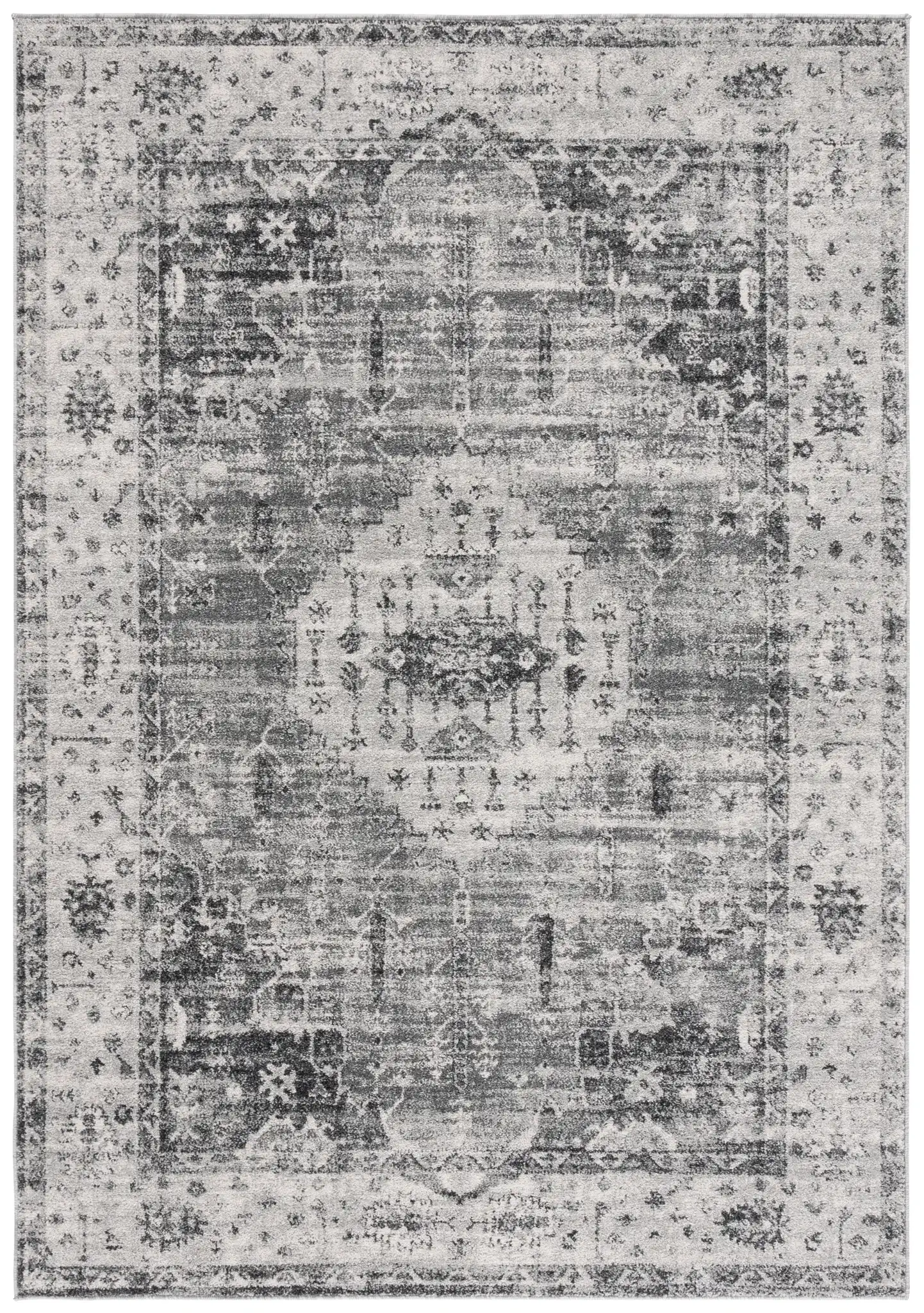 Vintage Tabriz Medallion Bordered Rug in Gray / Charcoal