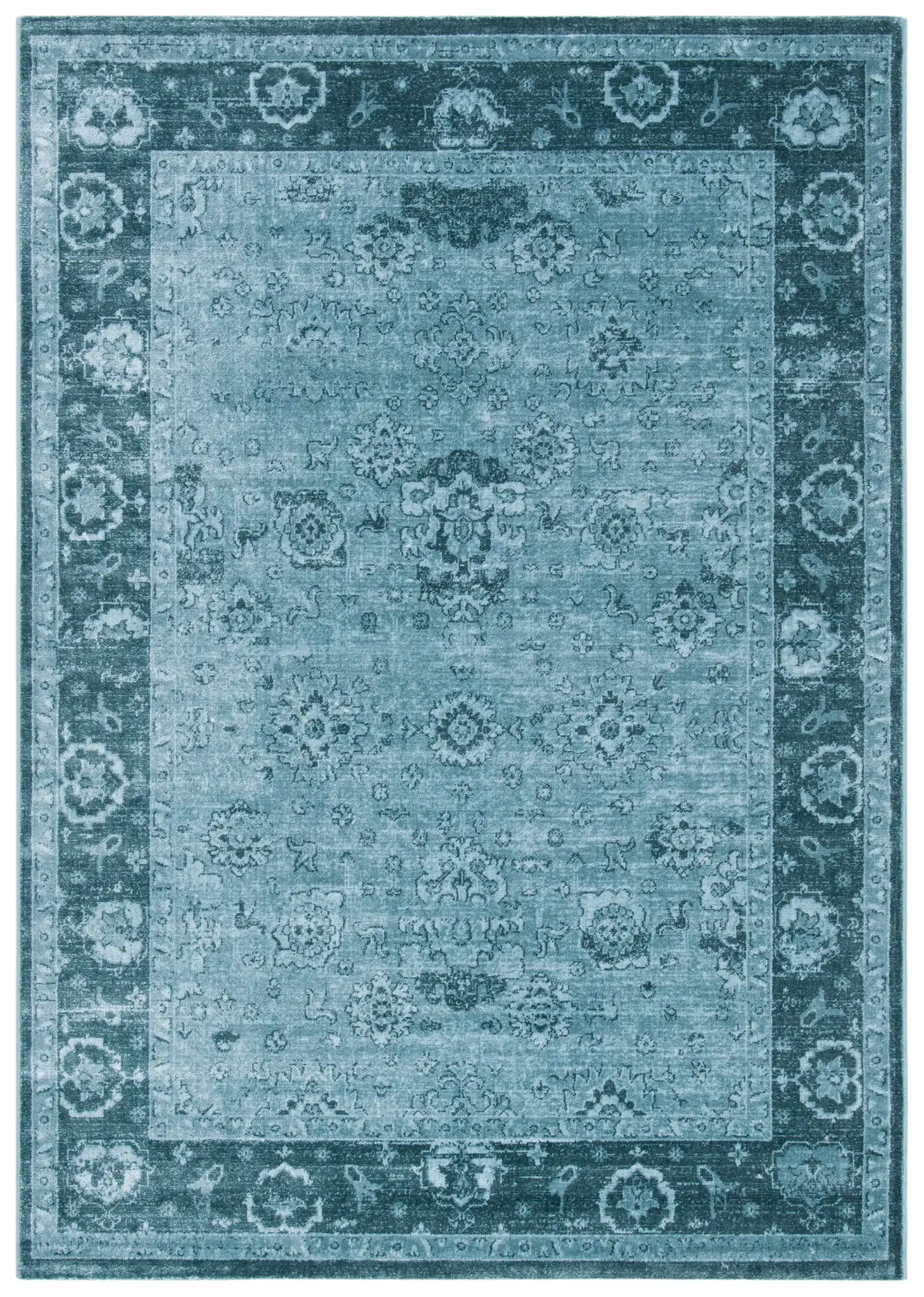 Vintage Persian Allover Viscose Rug in Light Blue / Dark Blue