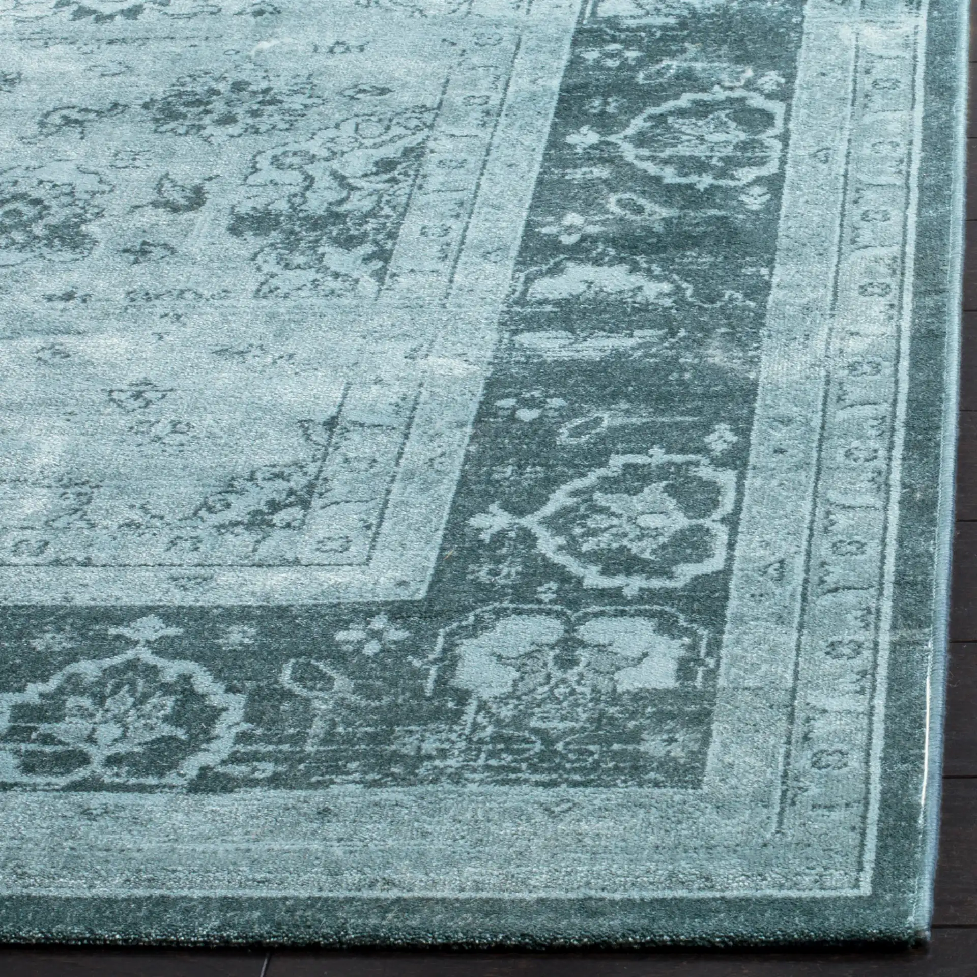 Vintage Persian Allover Viscose Rug in Light Blue / Dark Blue in a styled room
