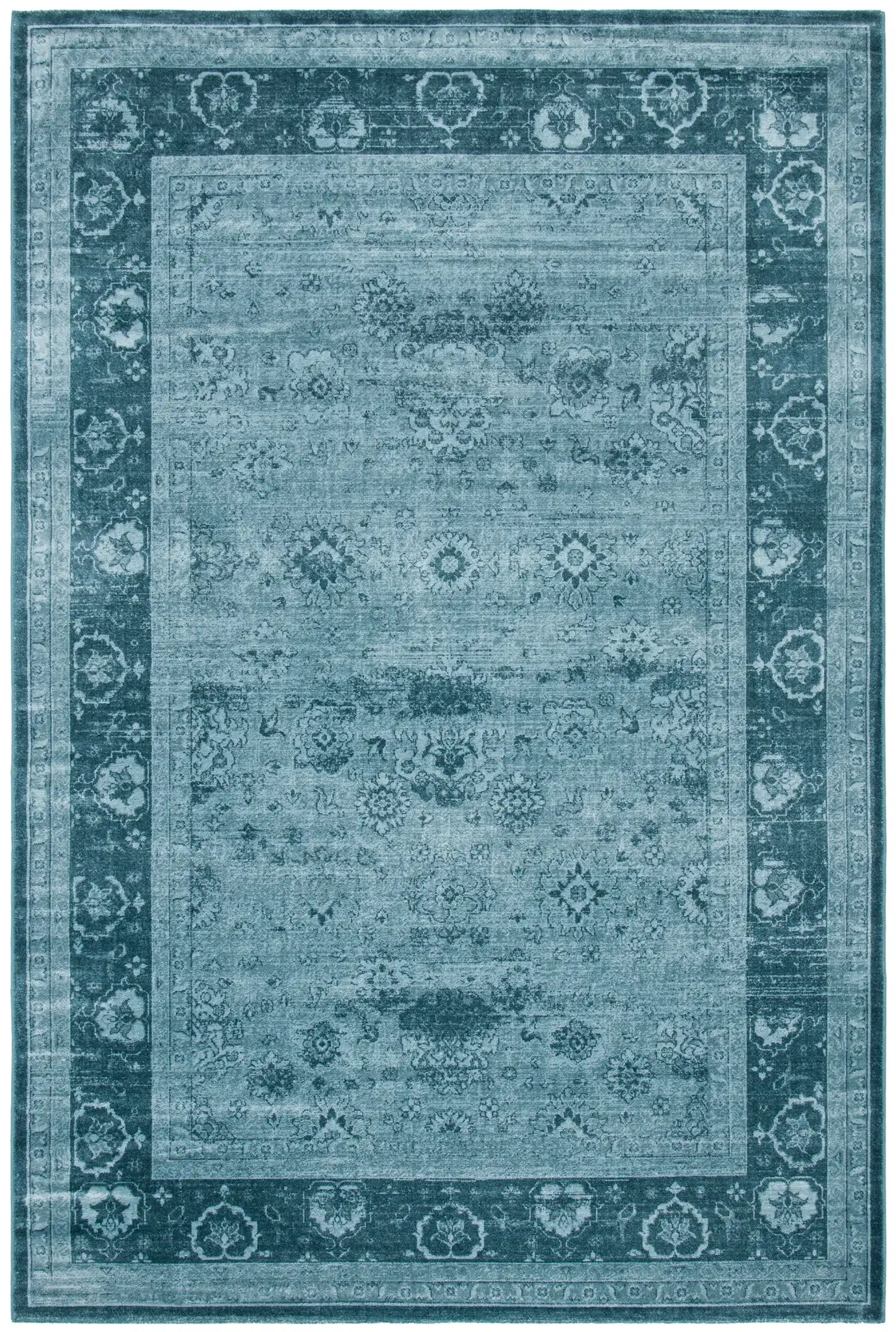 Vintage Persian Allover Viscose Rug in Light Blue / Dark Blue, detail view