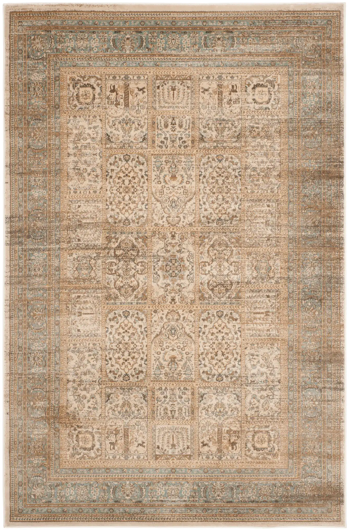 Vintage Panel Rug in Ivory / Light Blue