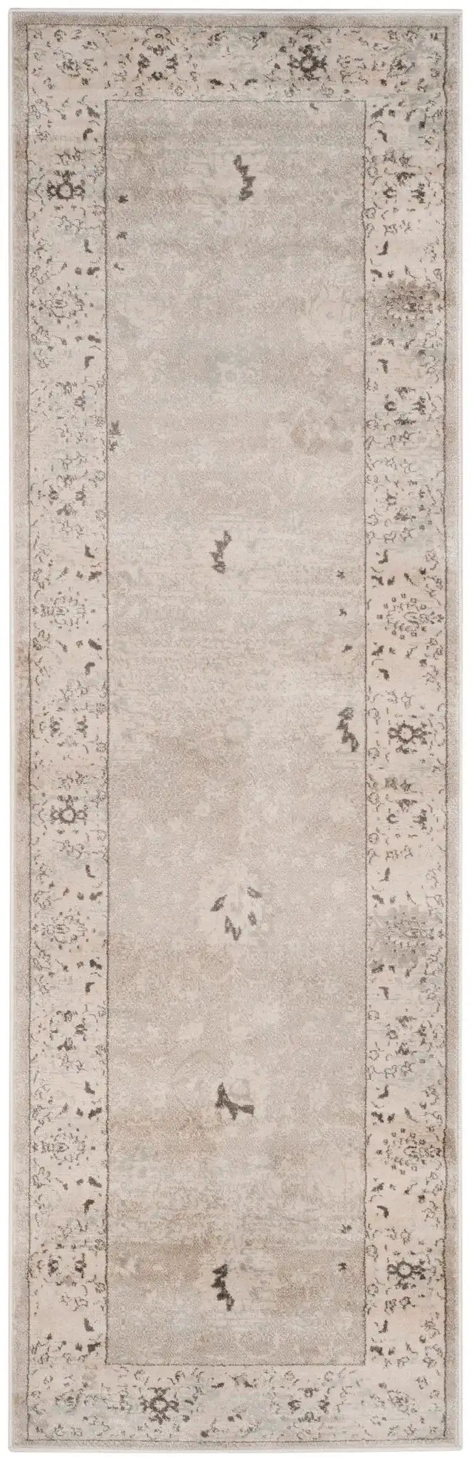Vintage Distressed Bordered Rug in Light Gray / Ivory