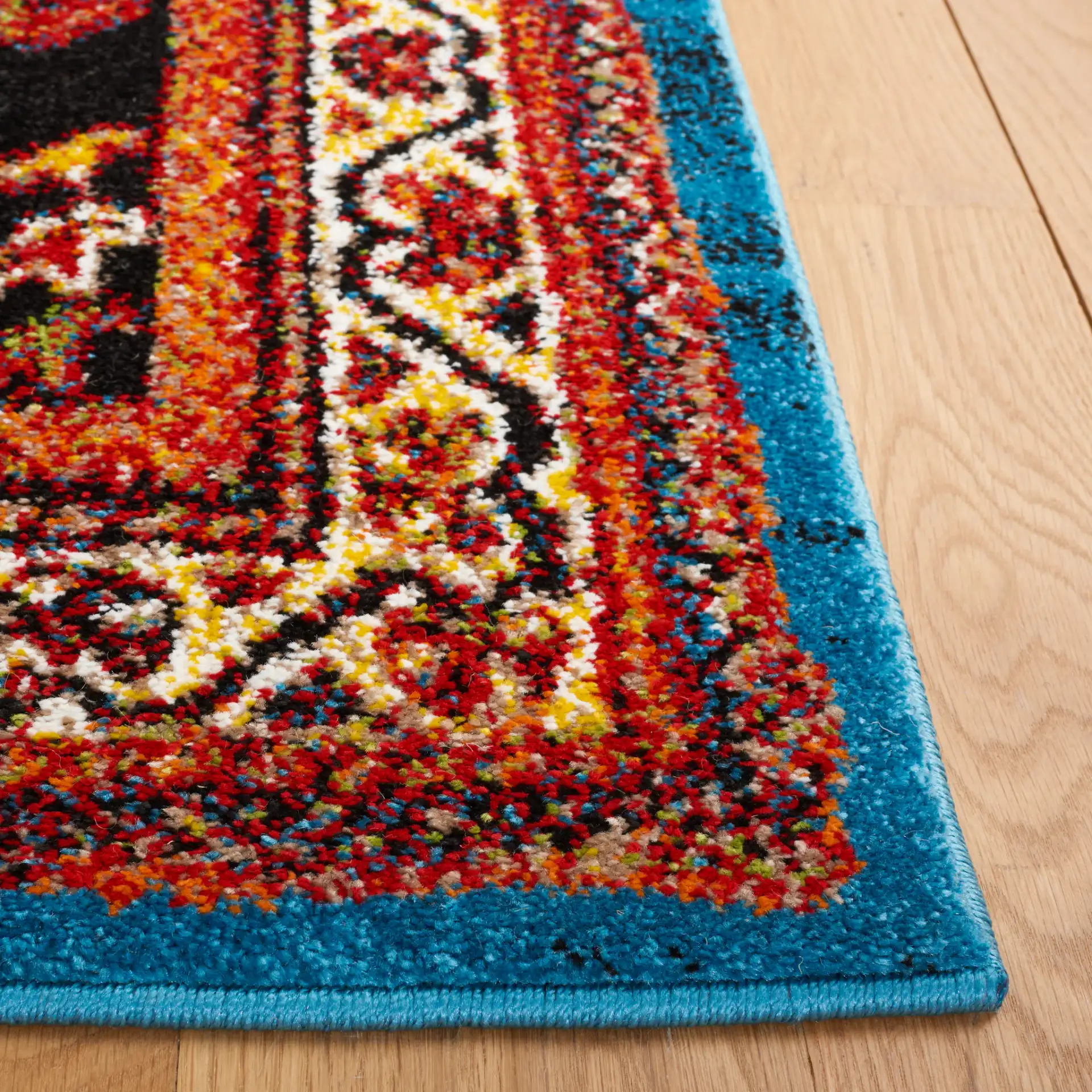 Vintage Hamadan Tribal Stepped Medallion Rug in Blue / Black in a styled room