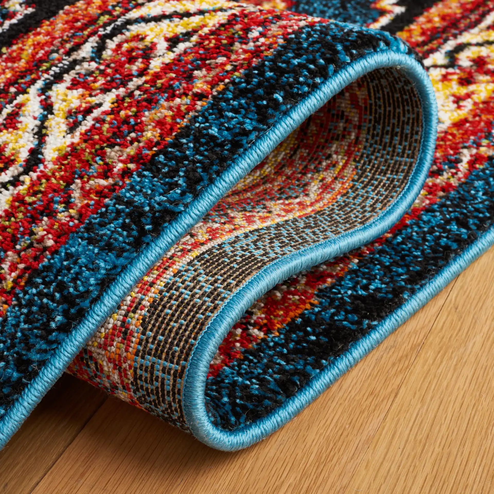 Vintage Hamadan Tribal Stepped Medallion Rug in Blue / Black in a styled room