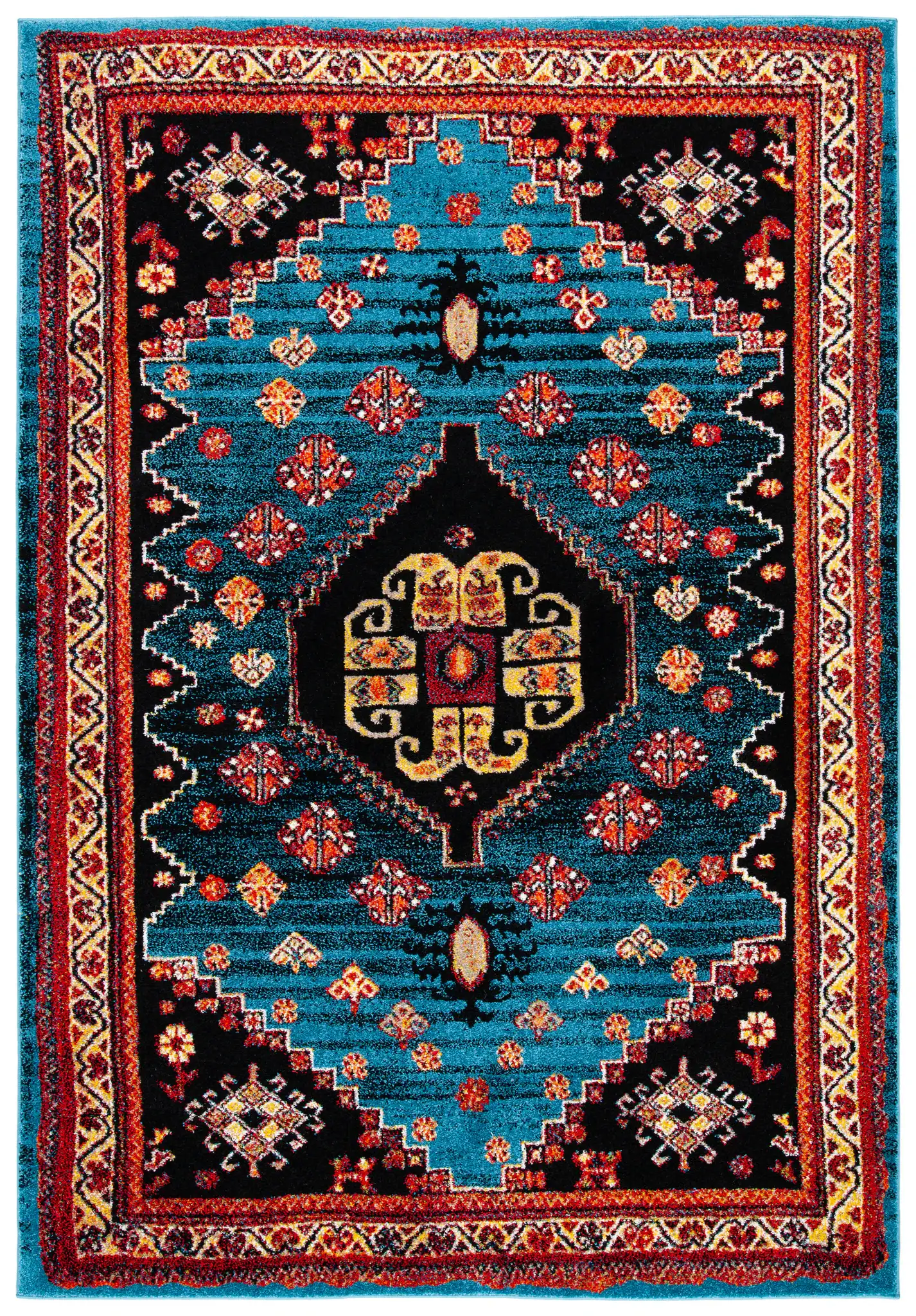 Vintage Hamadan Tribal Stepped Medallion Rug in Blue / Black
