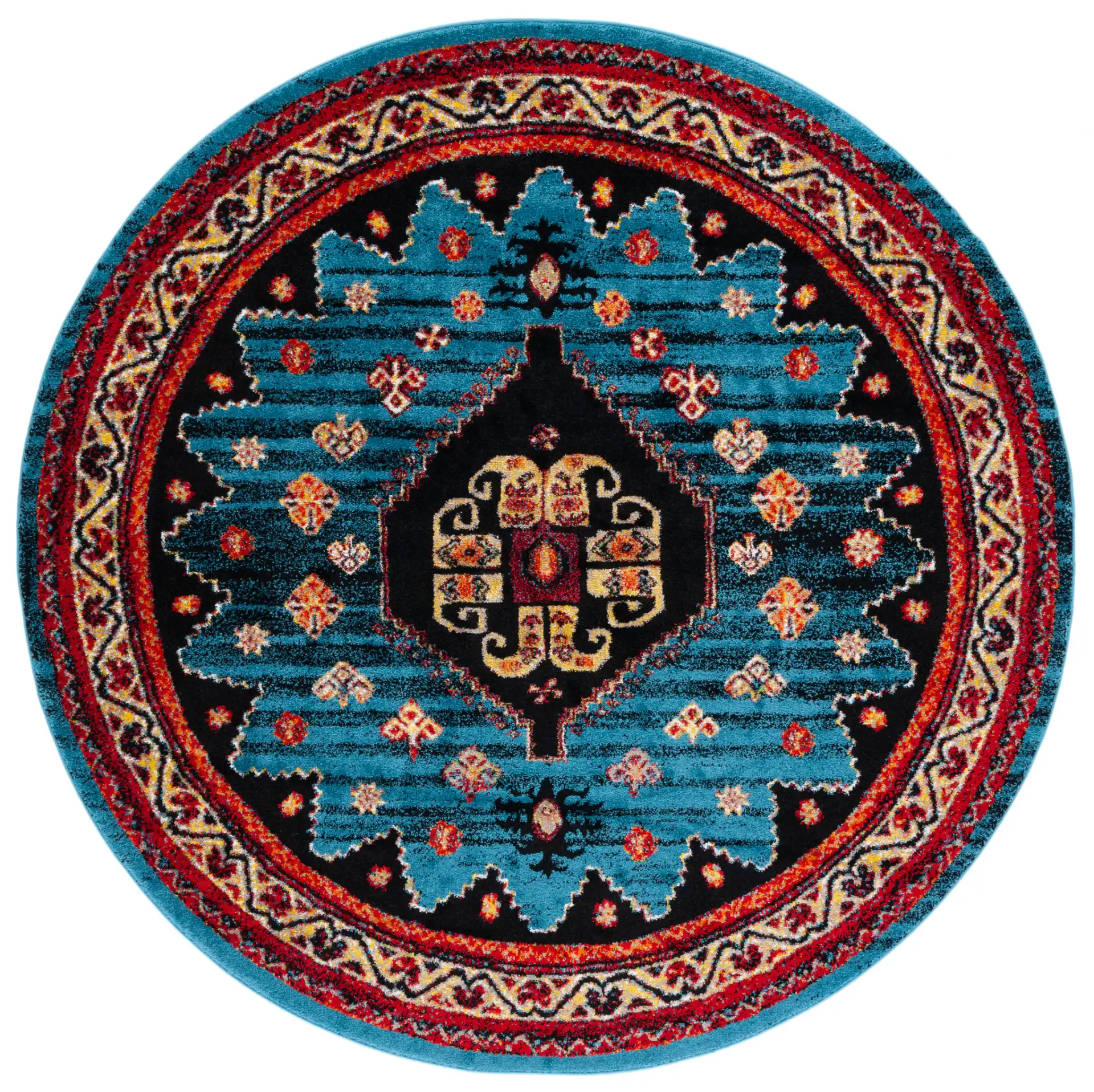 Vintage Hamadan Tribal Stepped Medallion Rug in Blue / Black, detail view