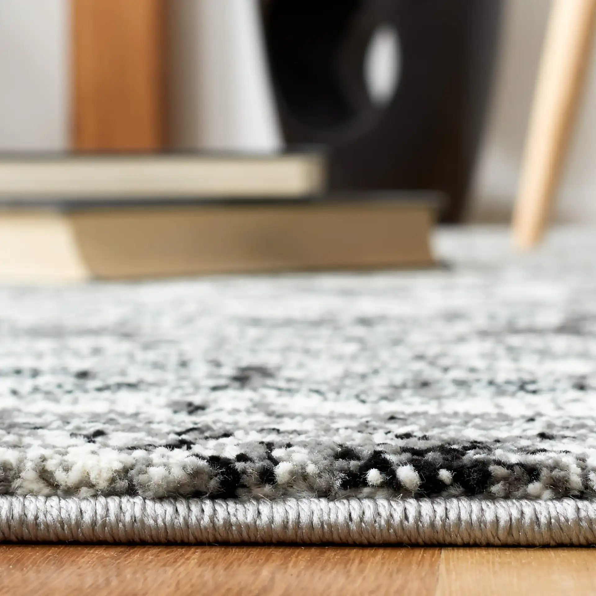 Vintage Hamadan Medallion Rug in Gray / Ivory in a styled room
