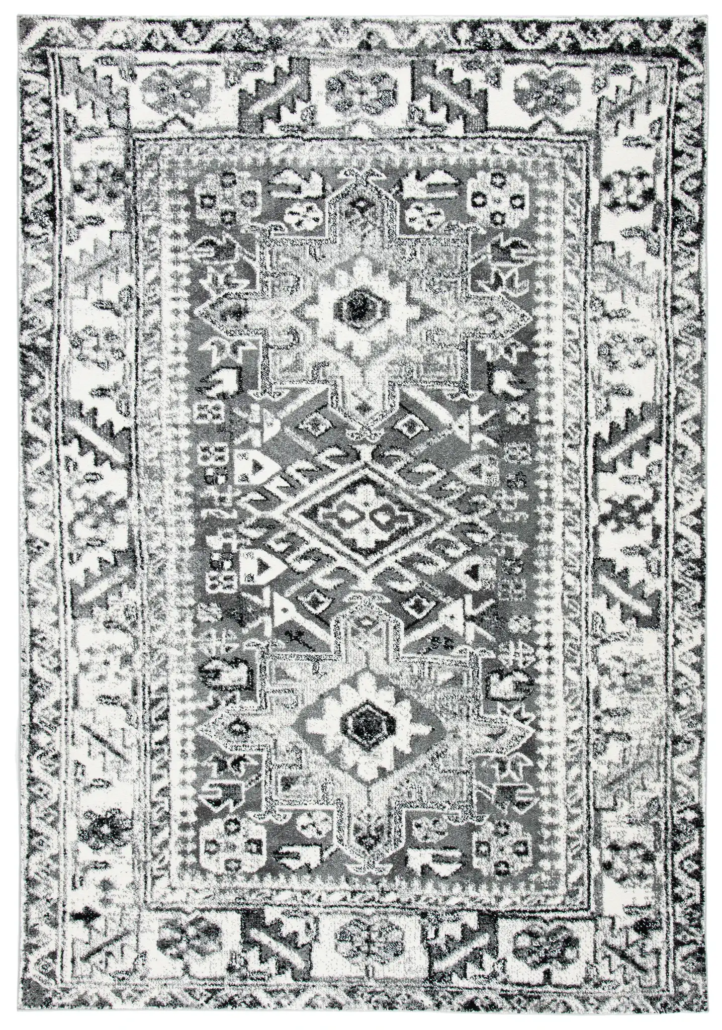 Vintage Hamadan Medallion Rug in Gray / Ivory