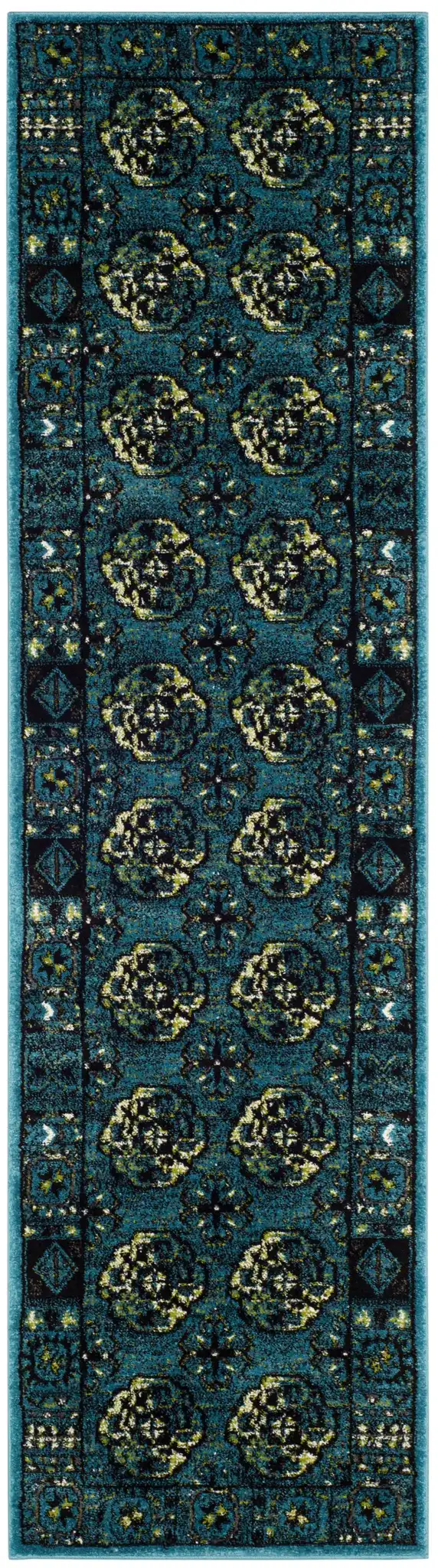 Vintage Hamadan Medallion Border Rug in Blue / Multicolor