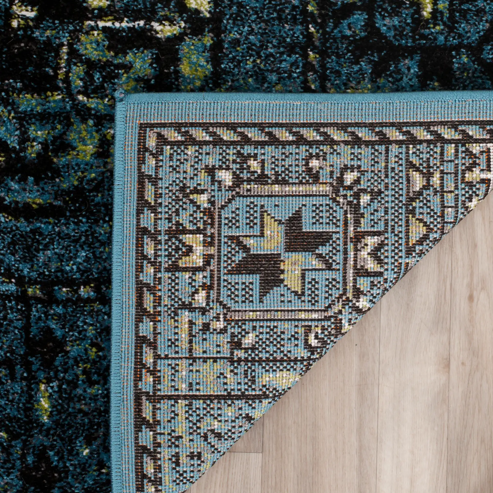 Vintage Hamadan Medallion Border Rug in Blue / Multicolor in a styled room