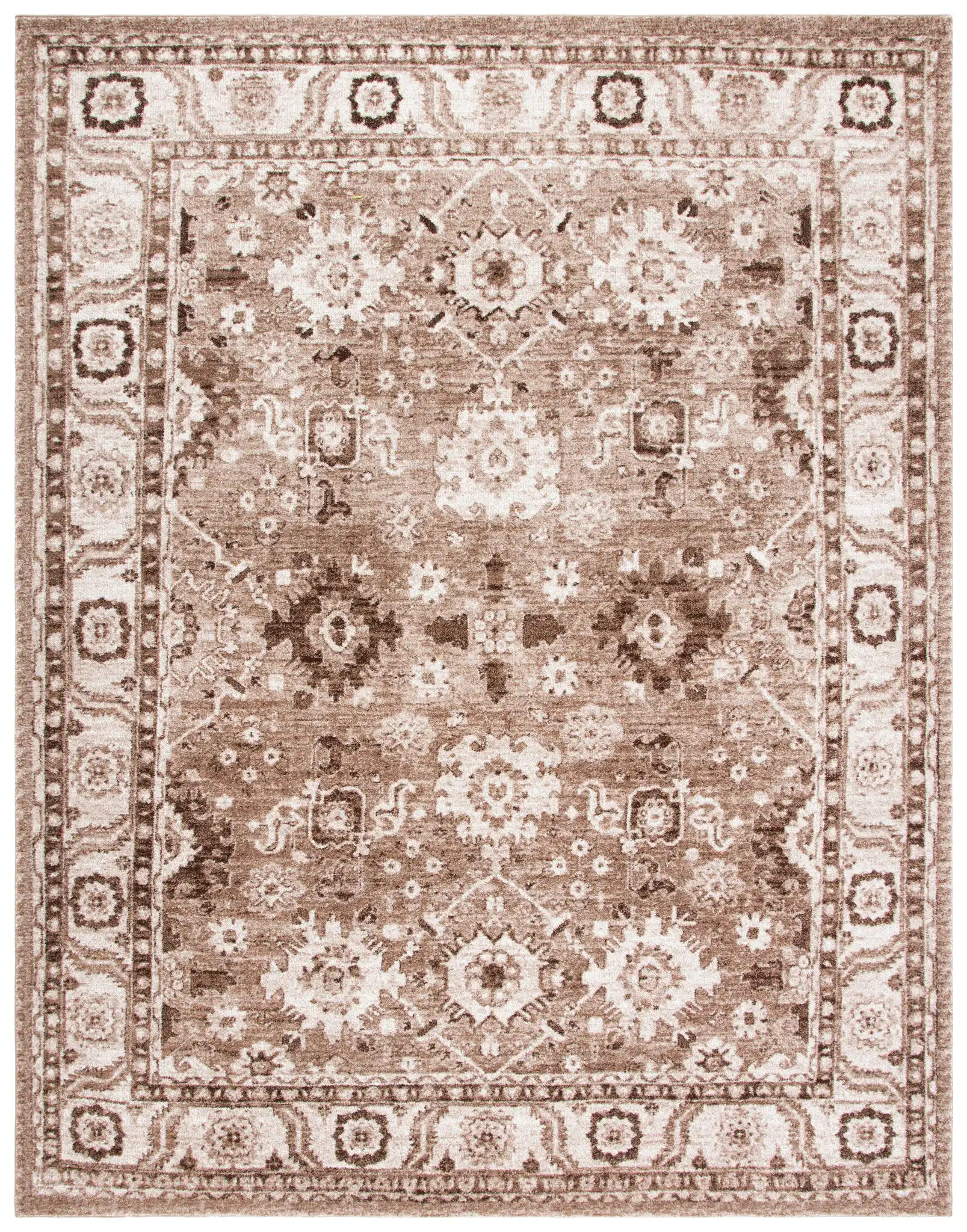 Vintage Hamadan Rosette Bordered Rug in Taupe