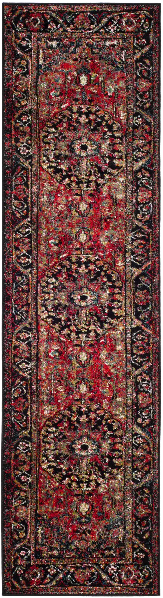 Vintage Hamadan Medallion Bordered Rug in Red / Multicolor