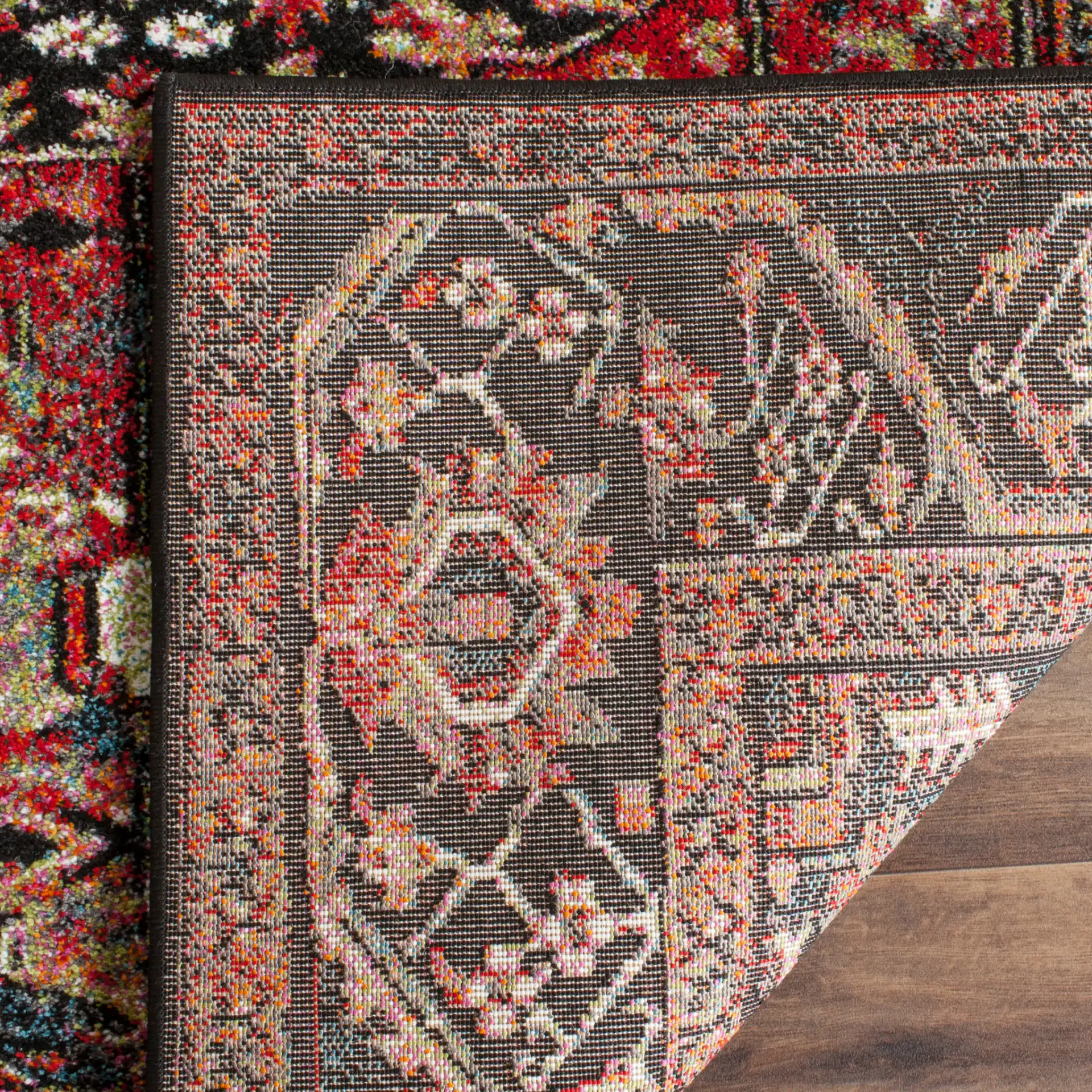 Vintage Hamadan Medallion Bordered Rug in Red / Multicolor in a styled room