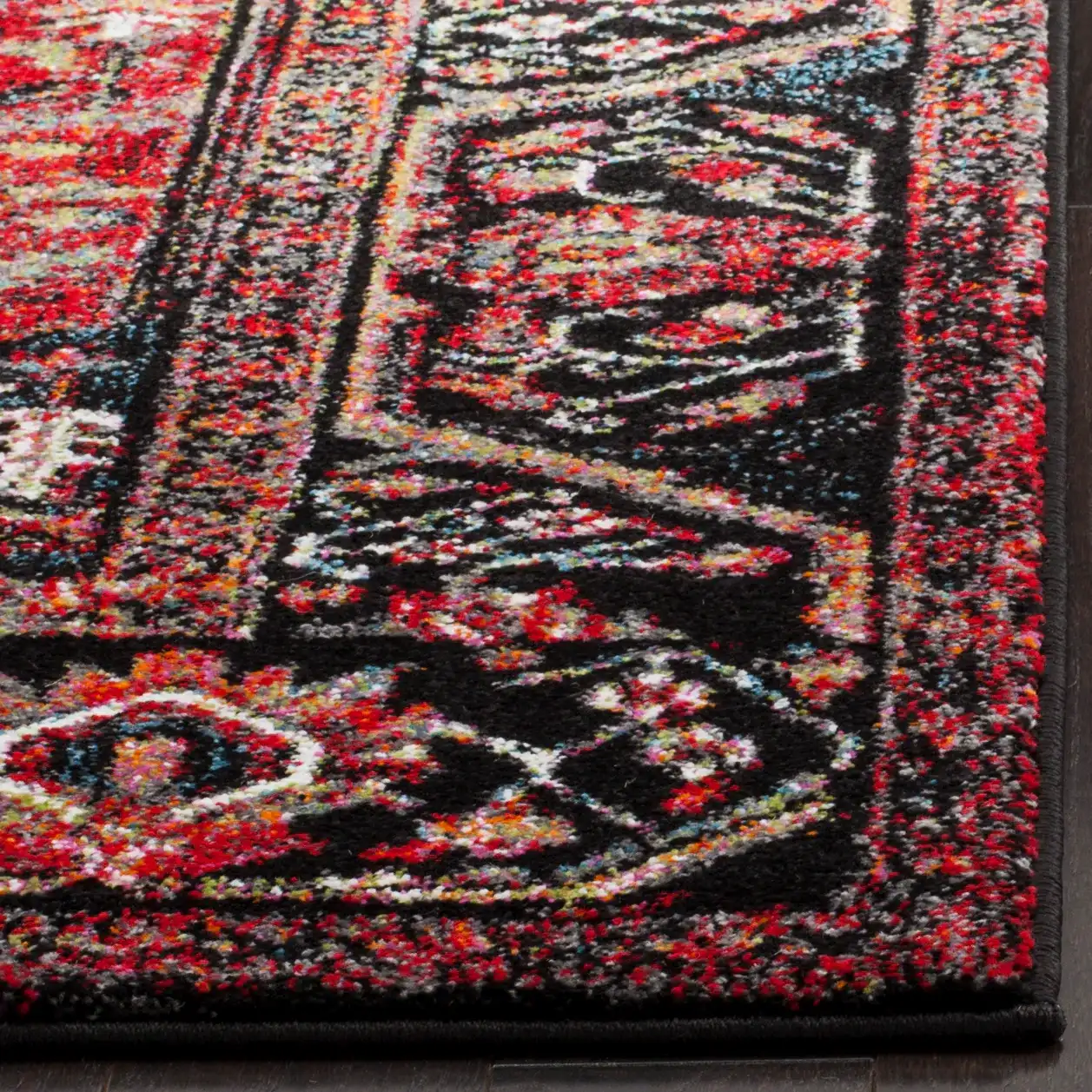Vintage Hamadan Medallion Bordered Rug in Red / Multicolor in a styled room