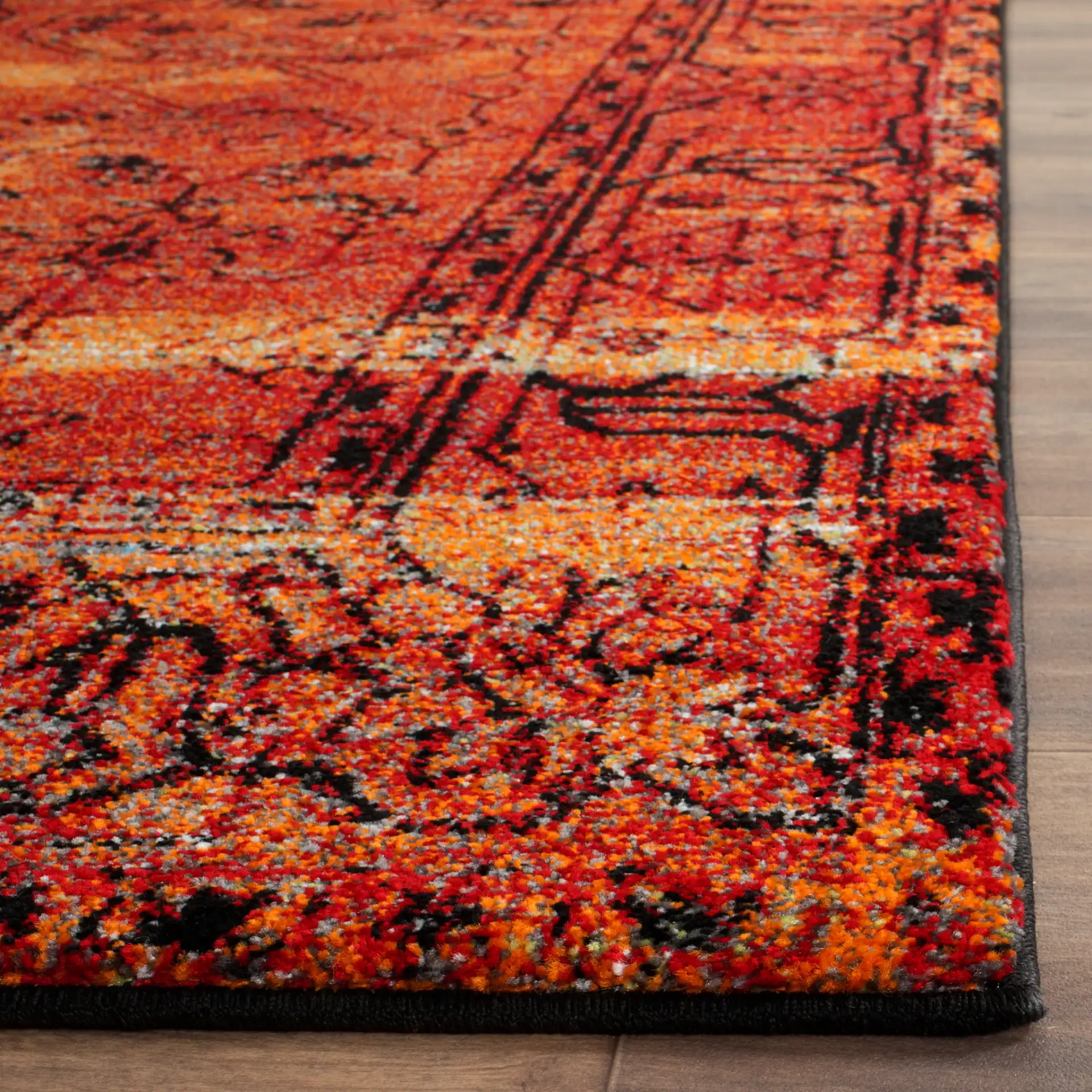 Vintage Hamadan Bordered Rug in Orange in a styled room