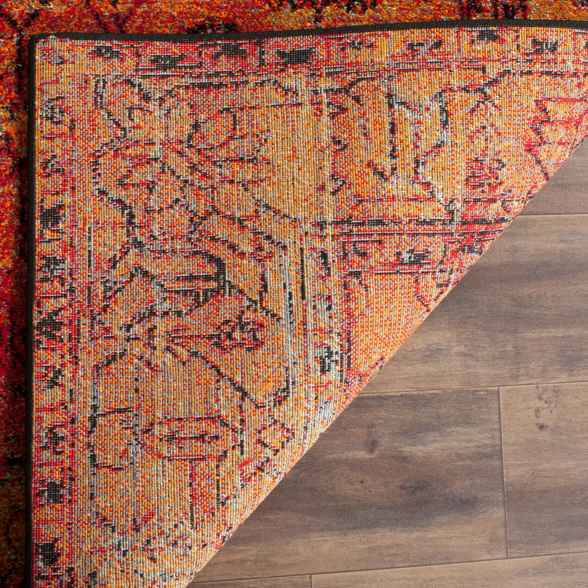 Vintage Hamadan Bordered Rug in Orange in a styled room