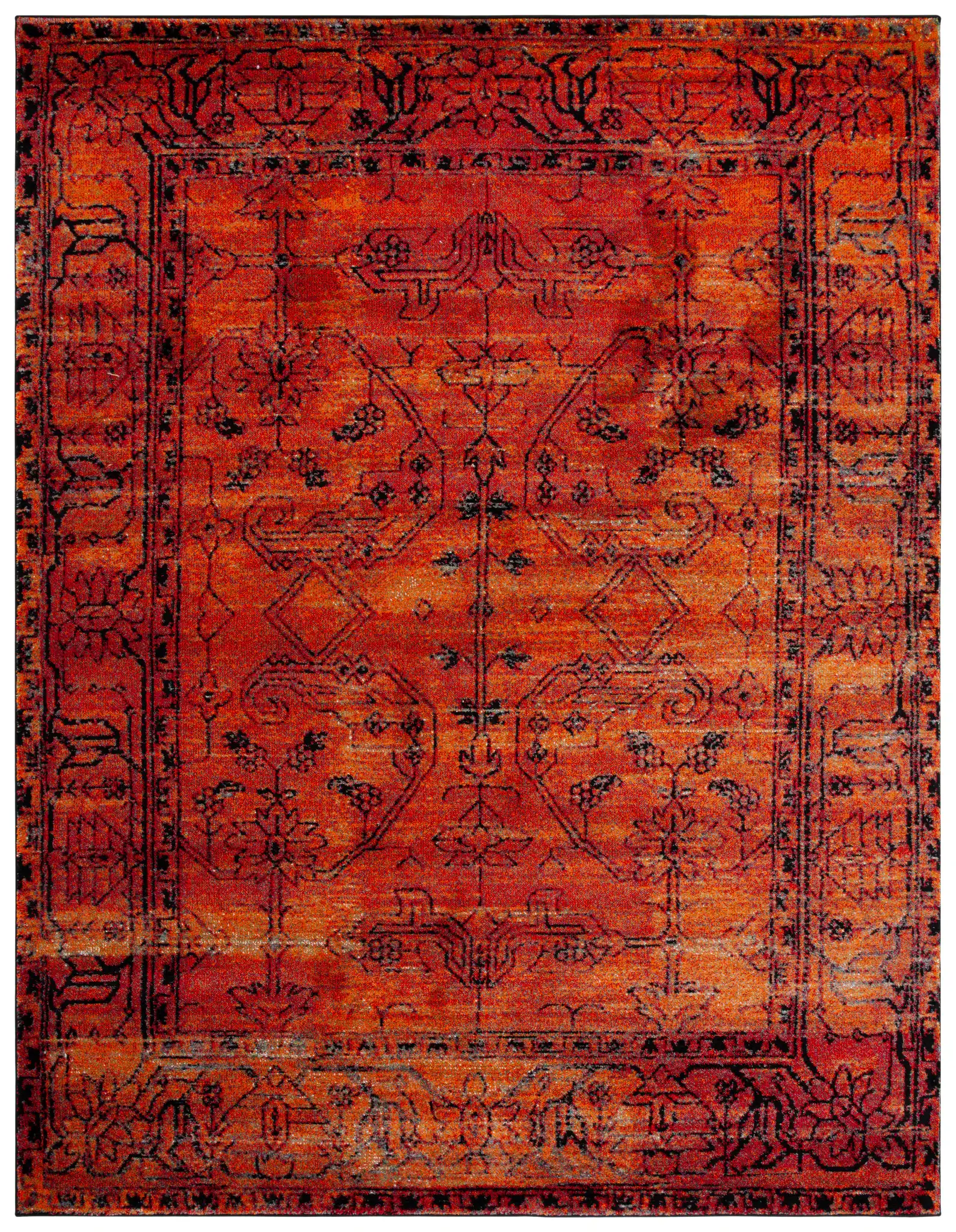 Vintage Hamadan Bordered Rug in Orange