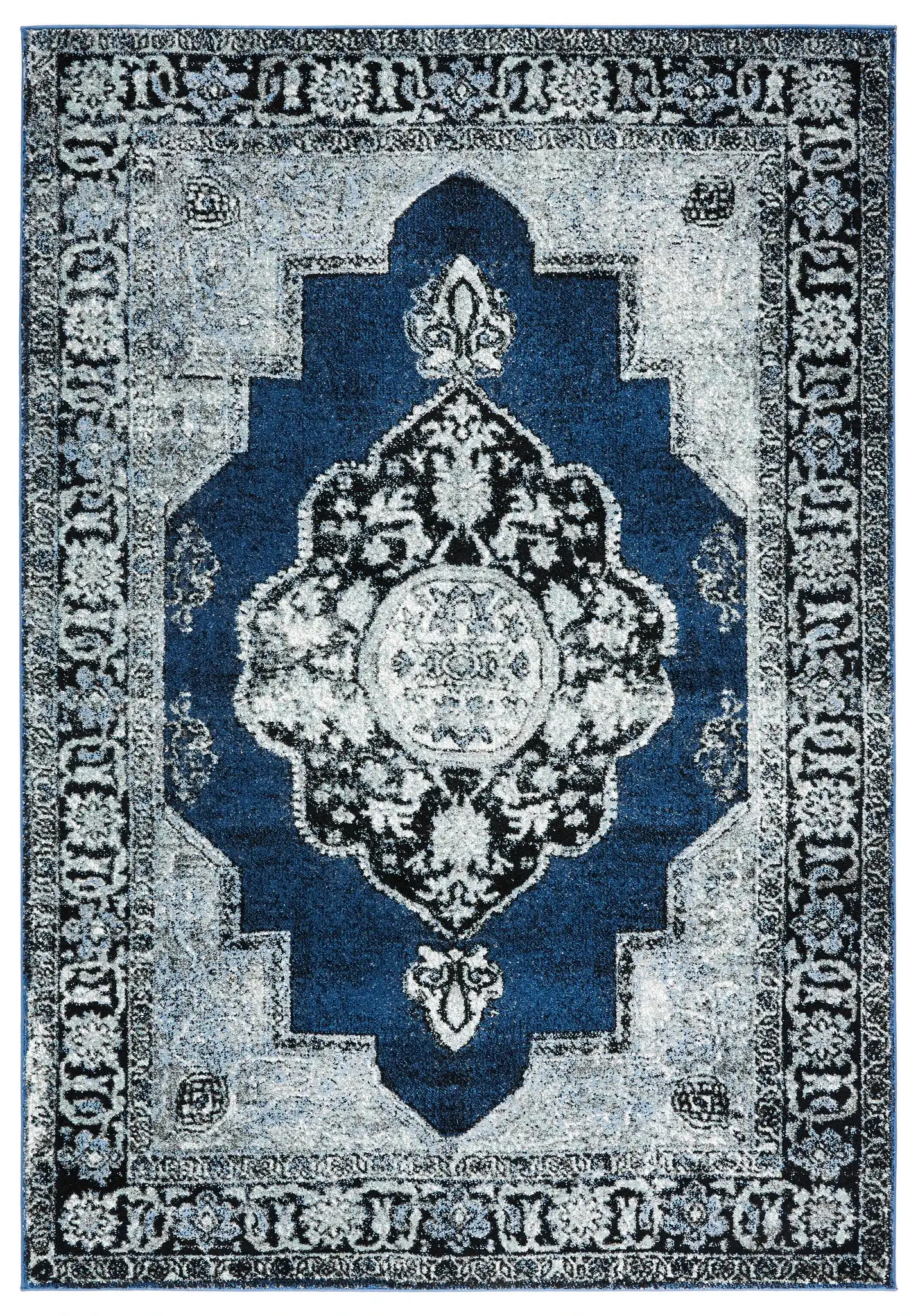 Vintage Hamadan Floral Medallion Rug in Blue / Gray