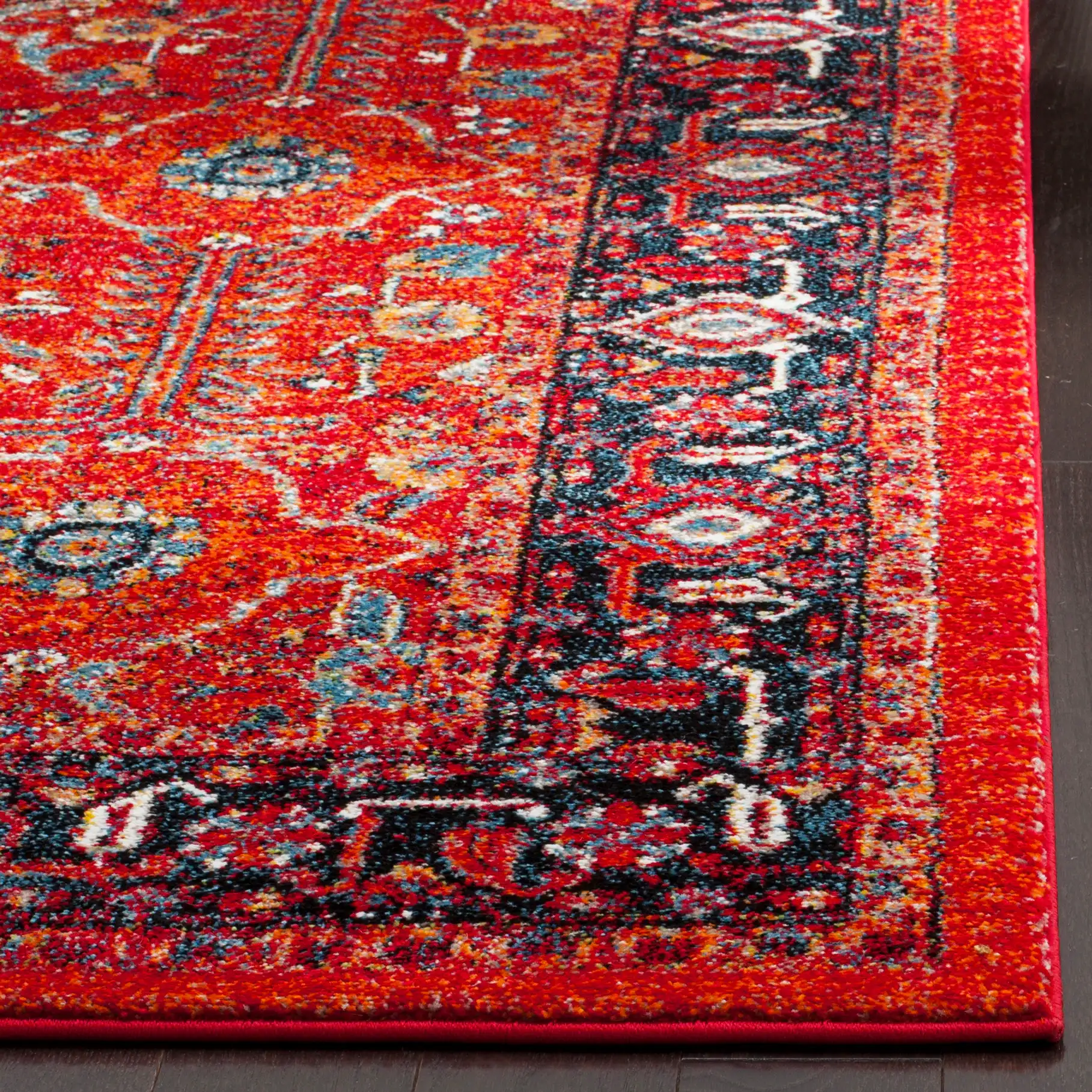Vintage Hamadan Allover Floral Rug in Orange / Navy in a styled room