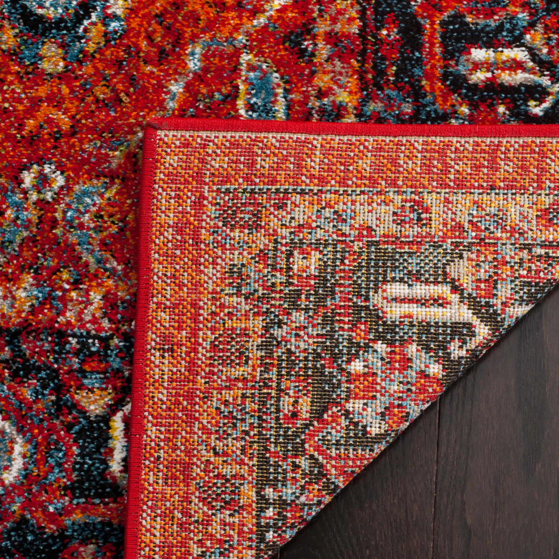 Vintage Hamadan Allover Floral Rug in Orange / Navy in a styled room