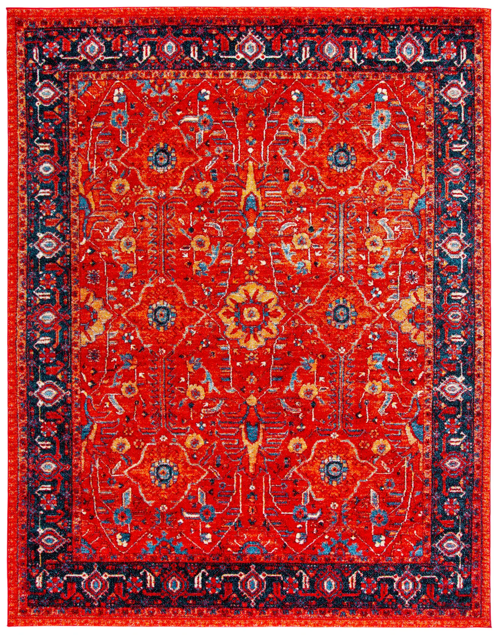 Vintage Hamadan Allover Floral Rug in Orange / Navy
