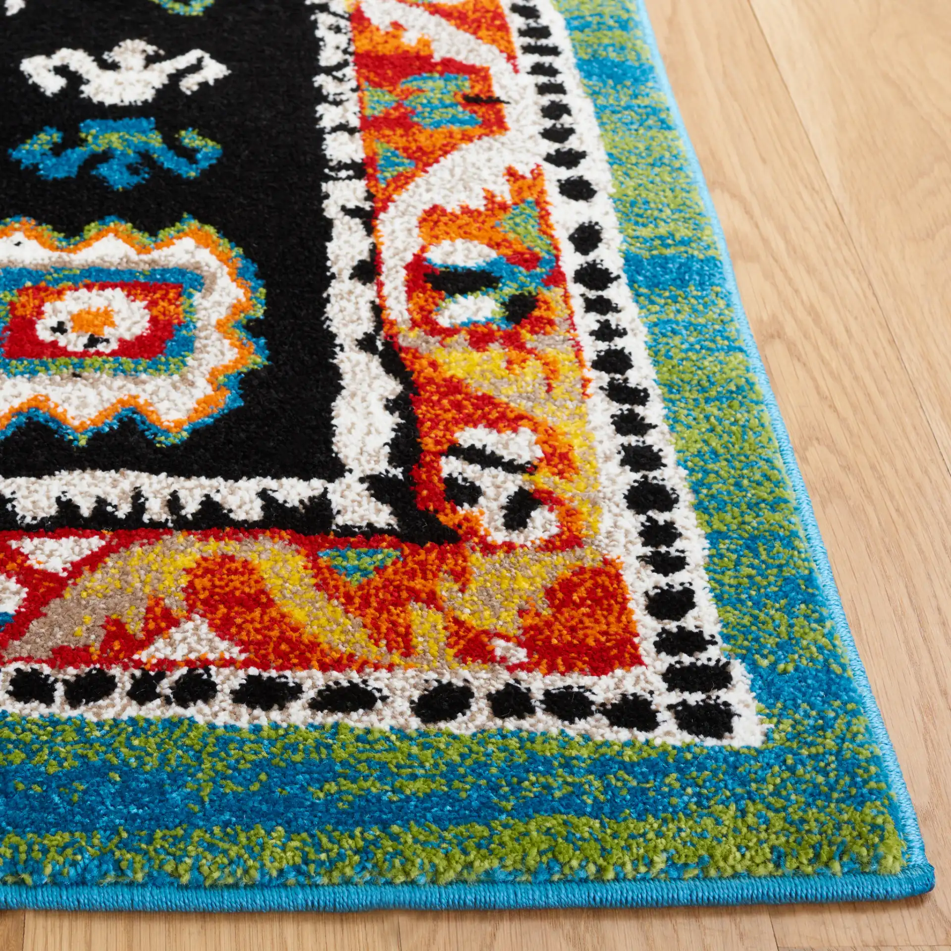 Vintage Hamadan Geometric Medallion Rug in Green / Black in a styled room