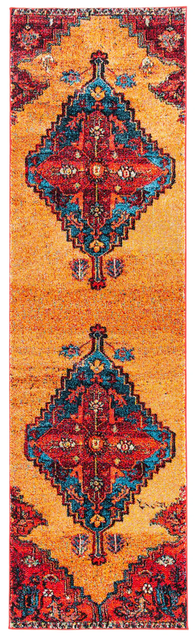 Vintage Hamadan Cross Diamond Medallion Rug in Red / Blue