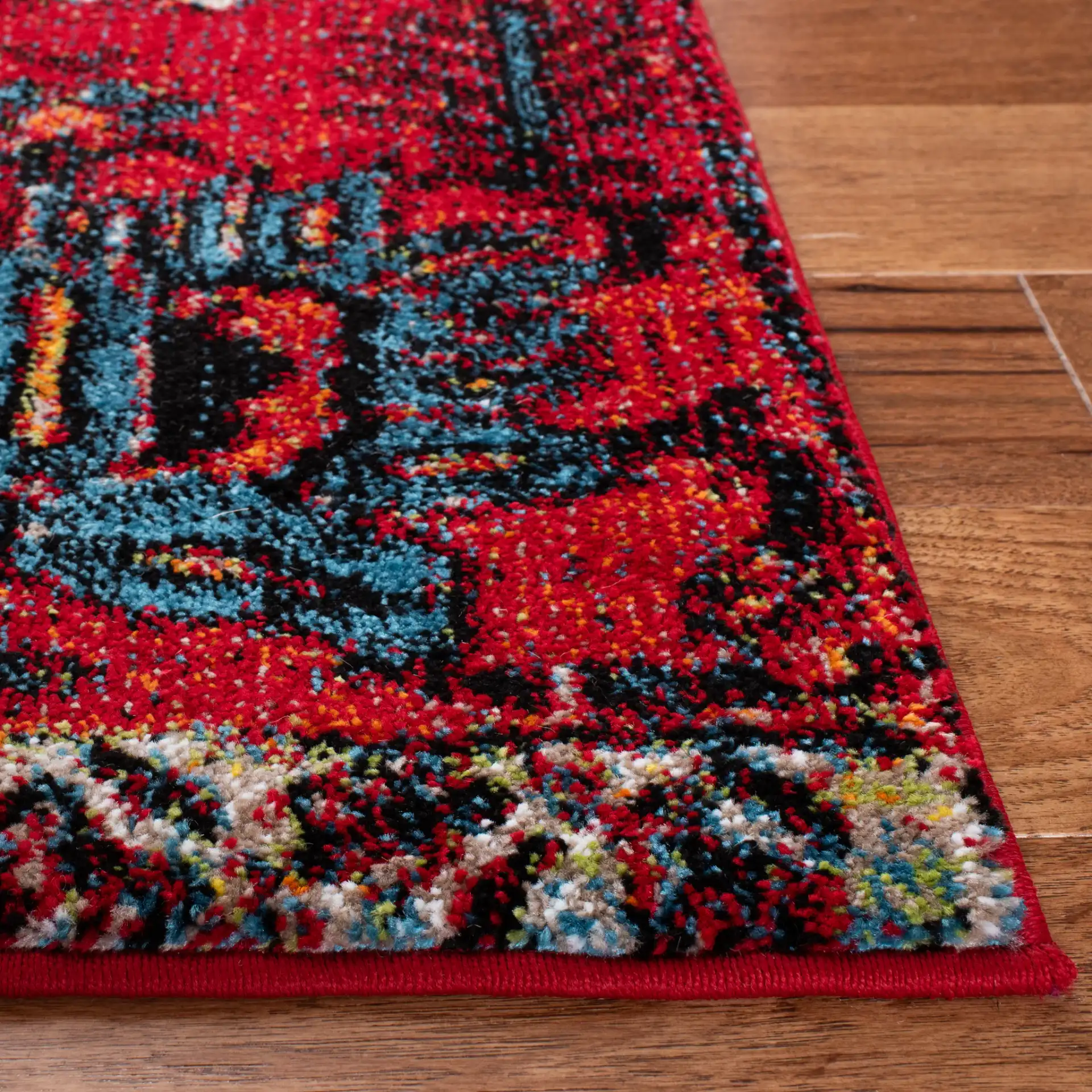 Vintage Hamadan Cross Diamond Medallion Rug in Red / Blue in a styled room