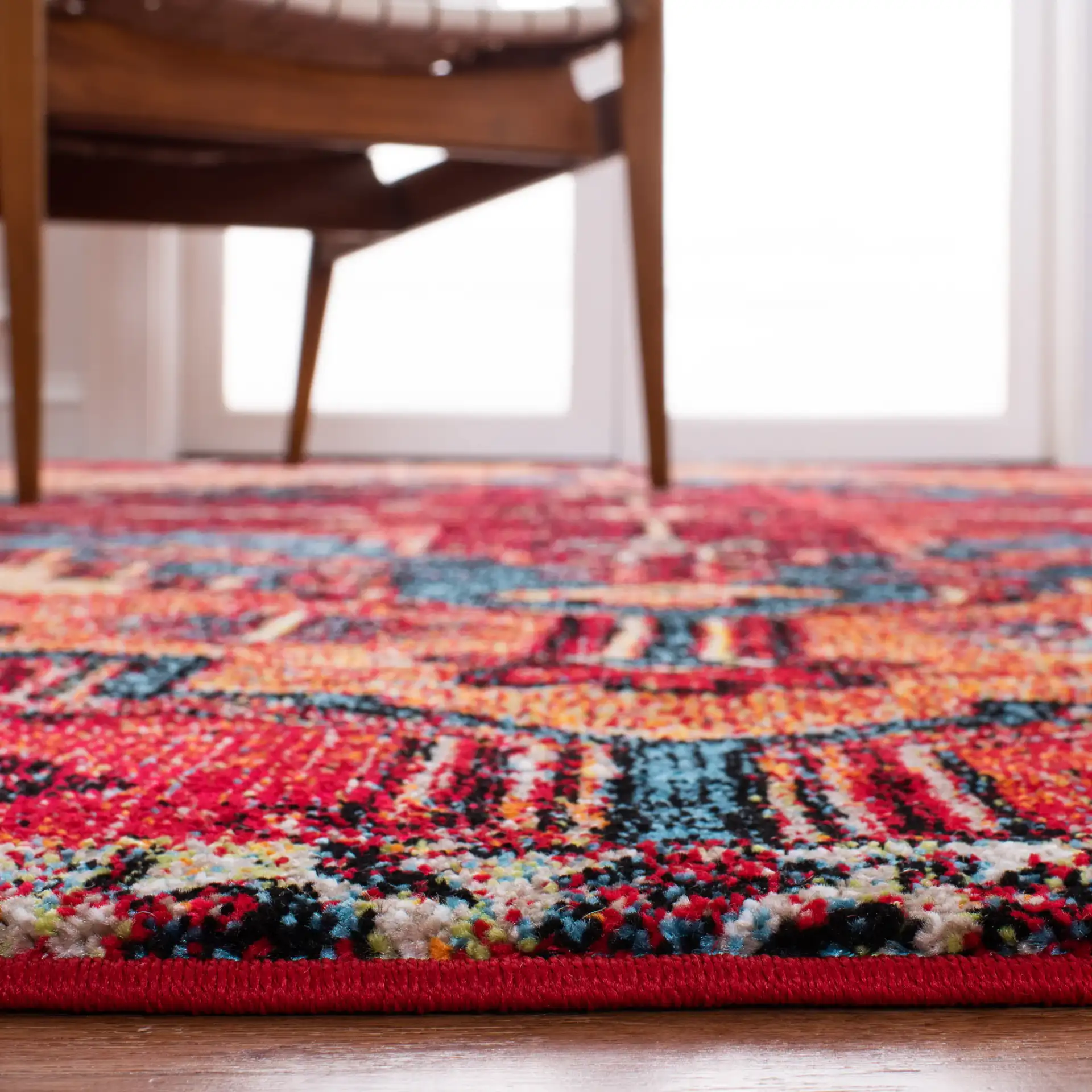 Vintage Hamadan Cross Diamond Medallion Rug in Red / Blue in a styled room