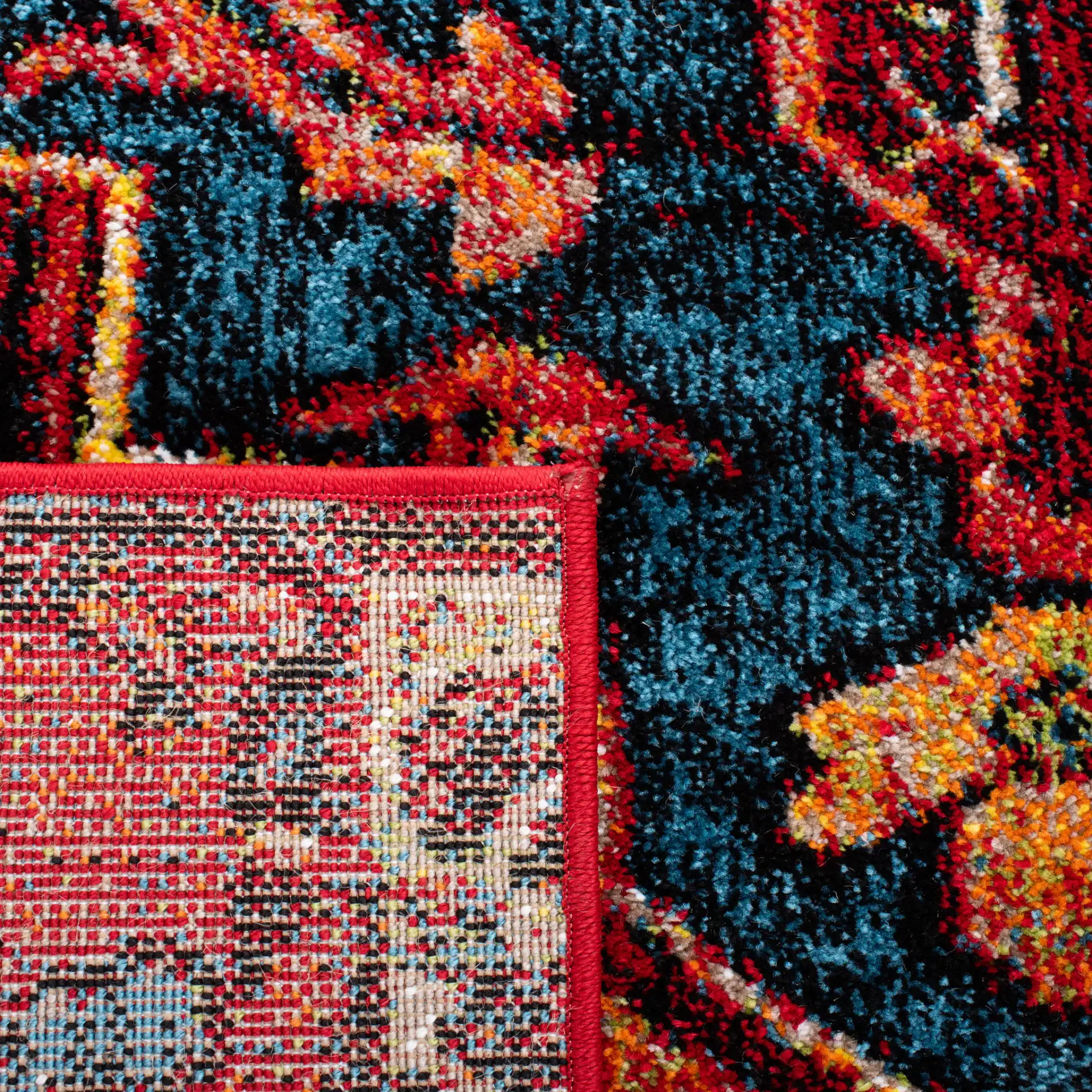 Vintage Hamadan Cross Diamond Medallion Rug in Red / Blue in a styled room