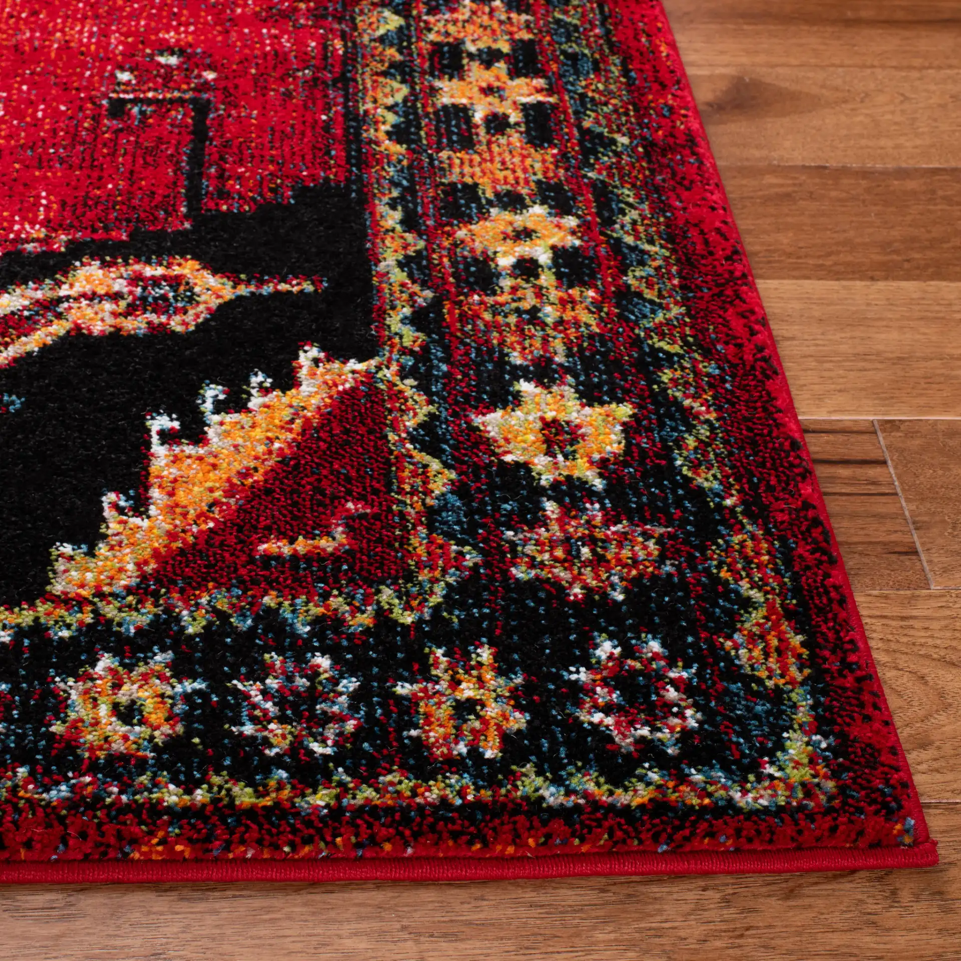 Vintage Hamadan Stepped Diamond Rug in Red / Black in a styled room