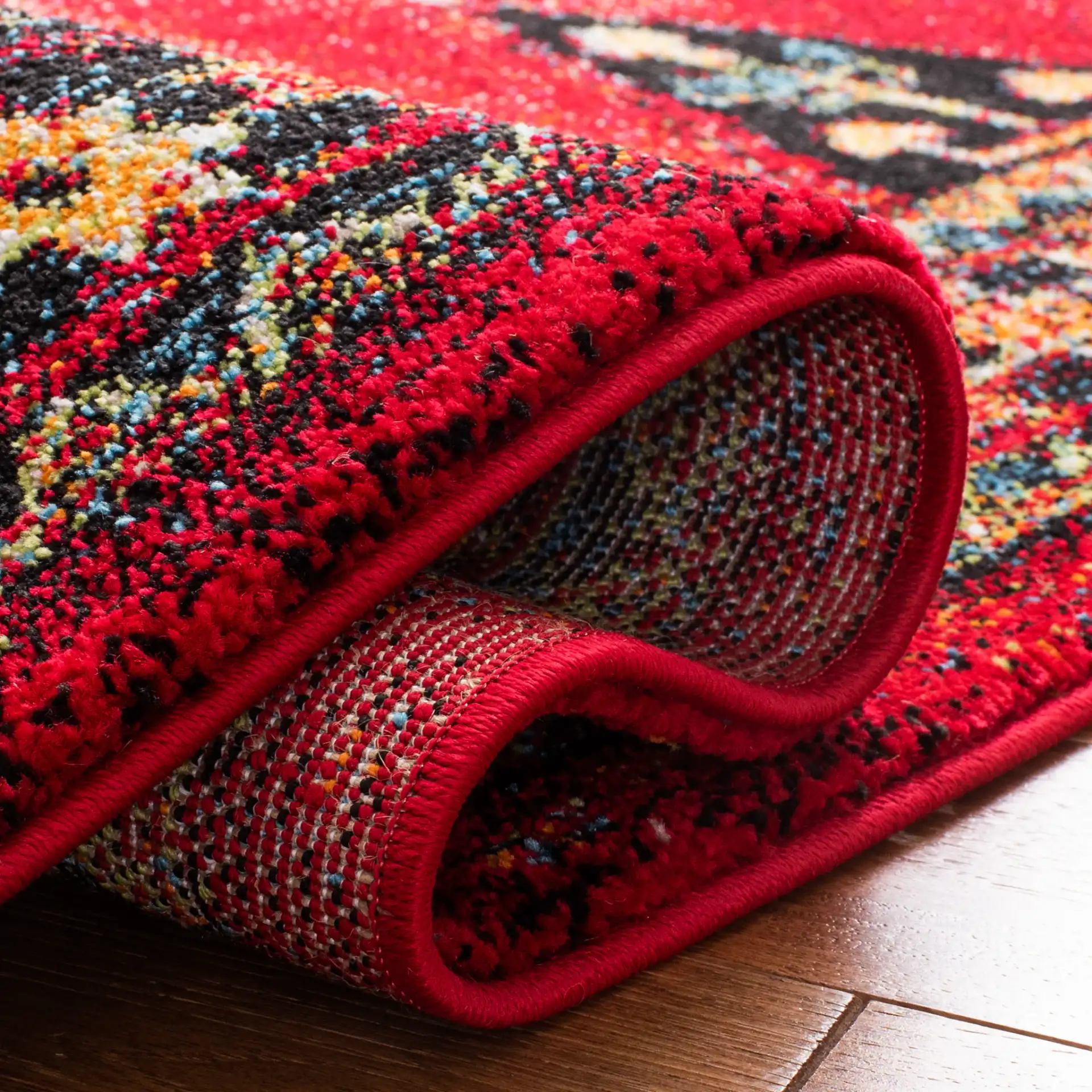 Vintage Hamadan Stepped Diamond Rug in Red / Black in a styled room