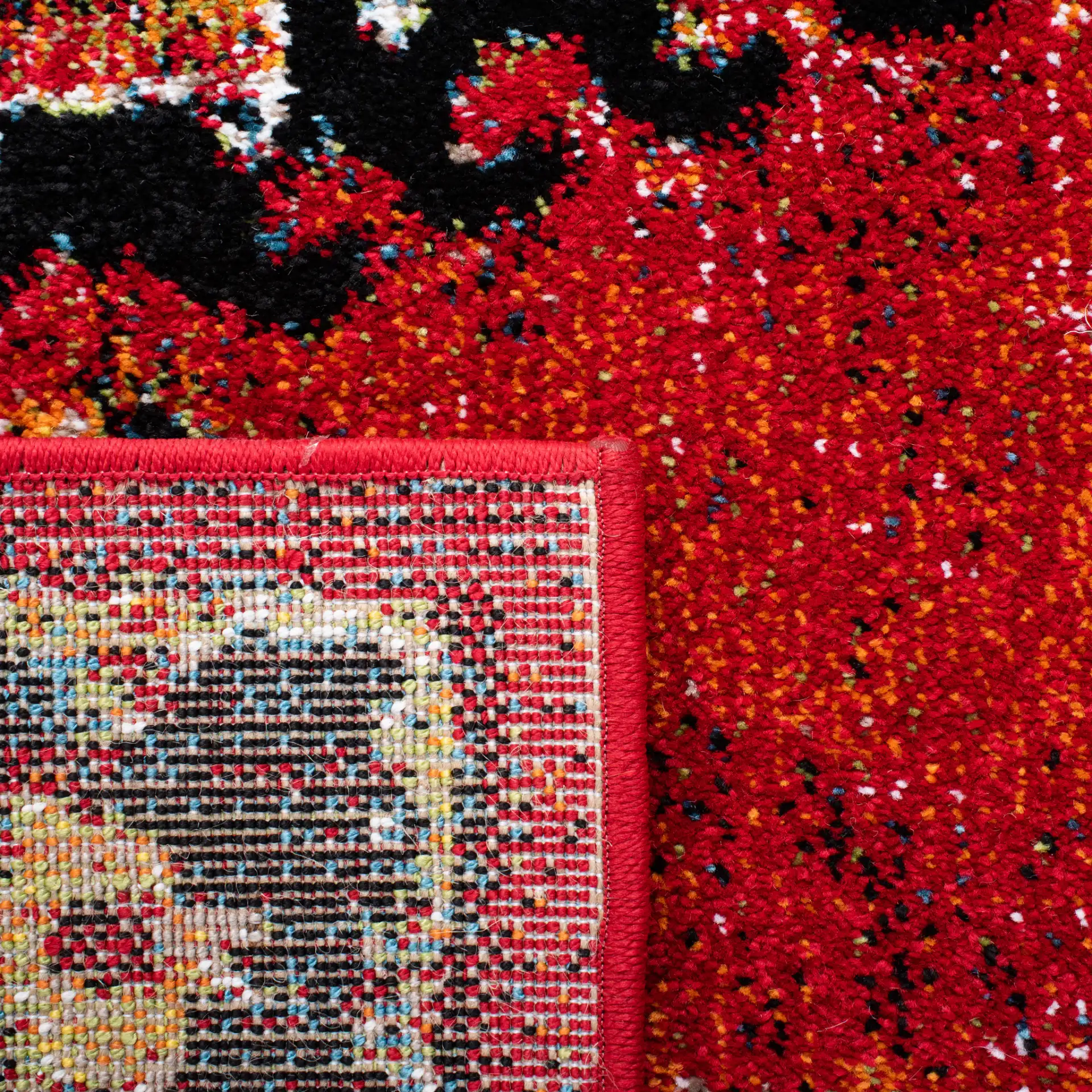 Vintage Hamadan Stepped Diamond Rug in Red / Black in a styled room