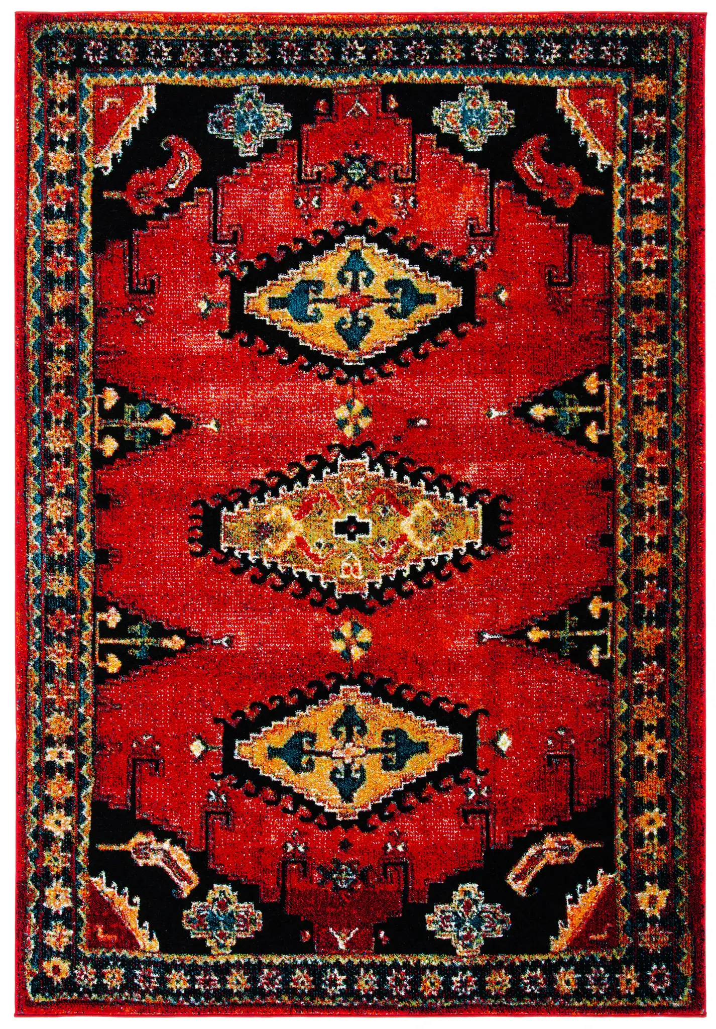 Vintage Hamadan Stepped Diamond Rug in Red / Black